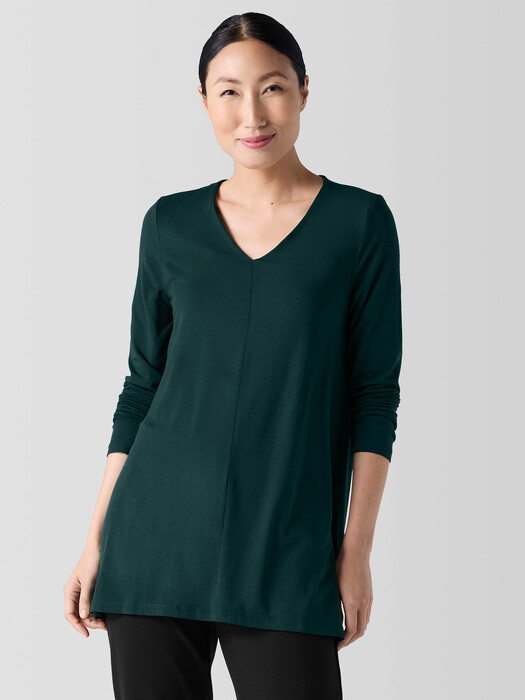 Fine Jersey V-Neck Long Top EILEEN FISHER