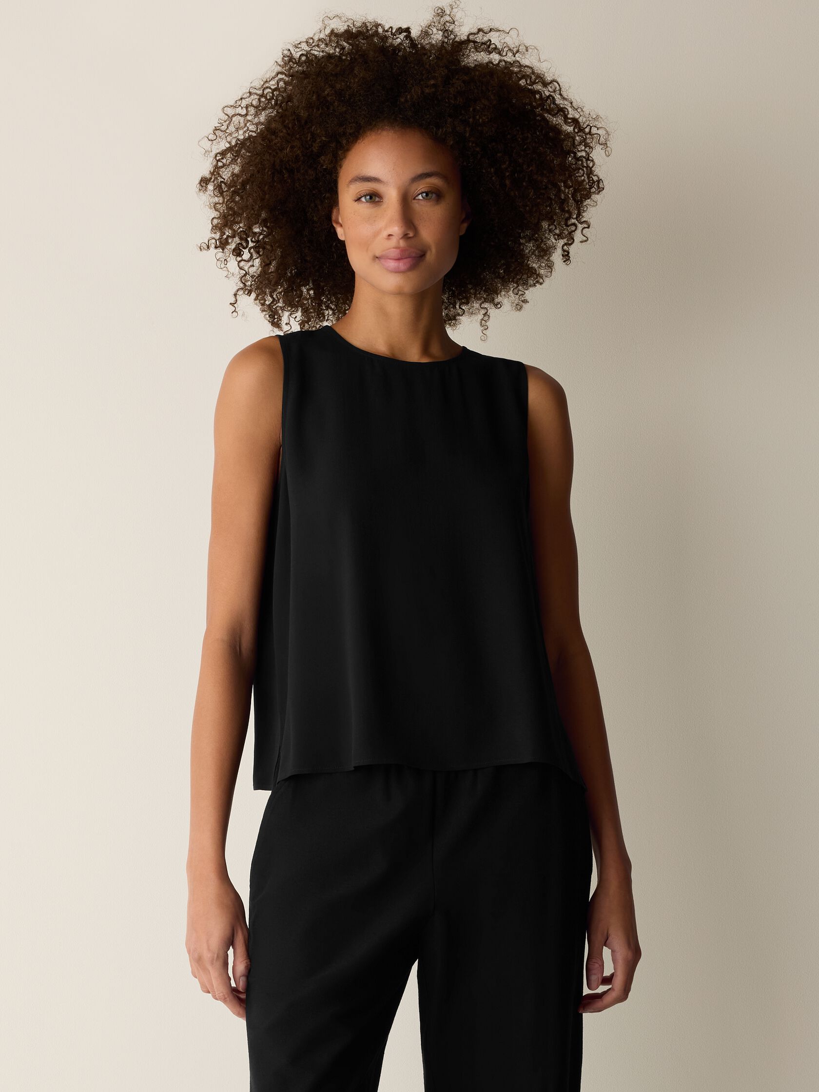 Silk Georgette Crepe Round Neck Tank