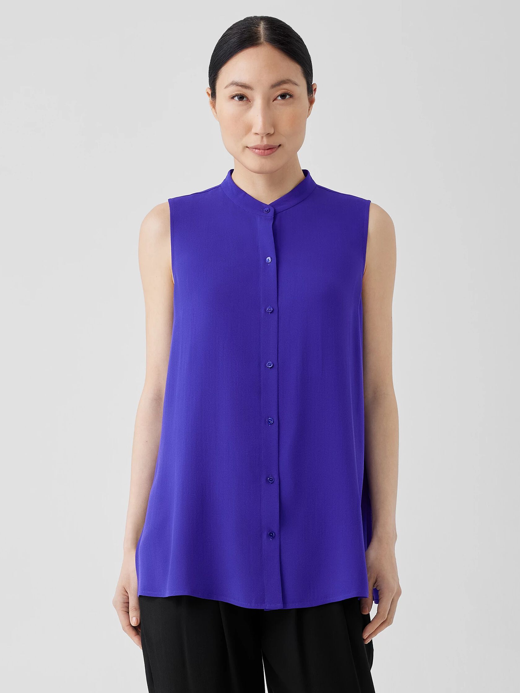 Silk Georgette Crepe Sleeveless Shirt