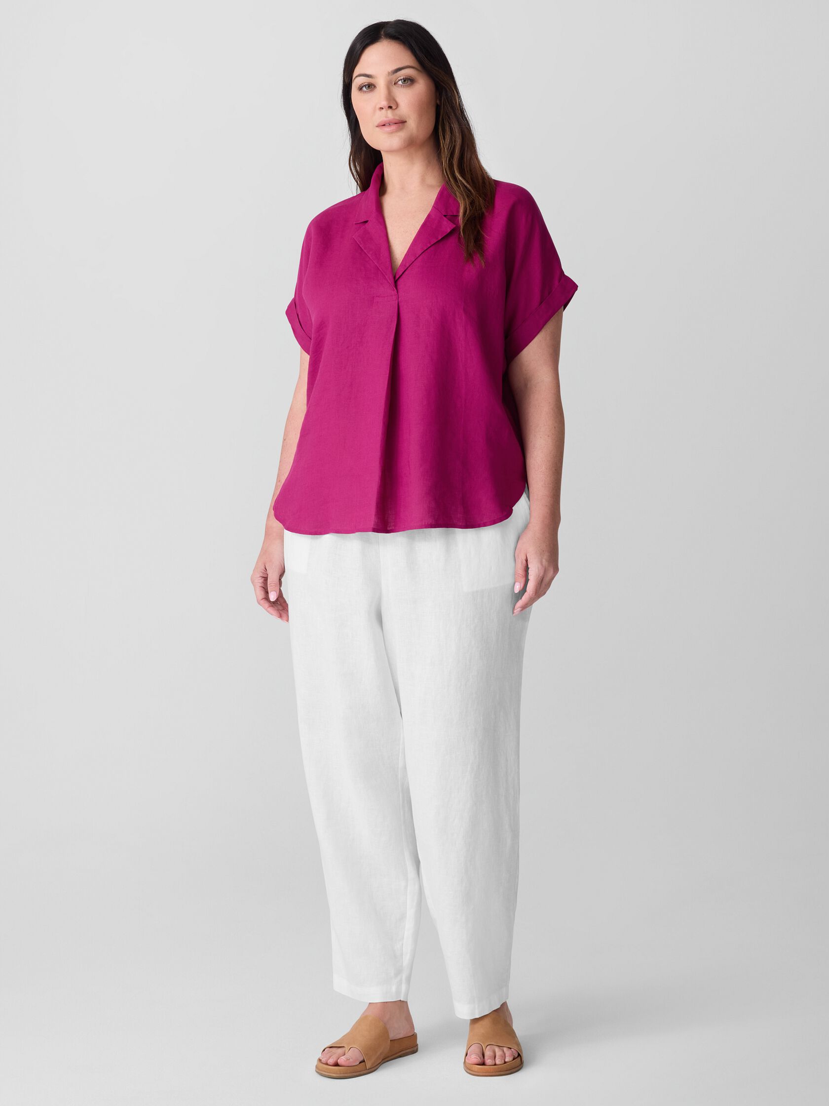 Organic Handkerchief Linen Notch Collar Top