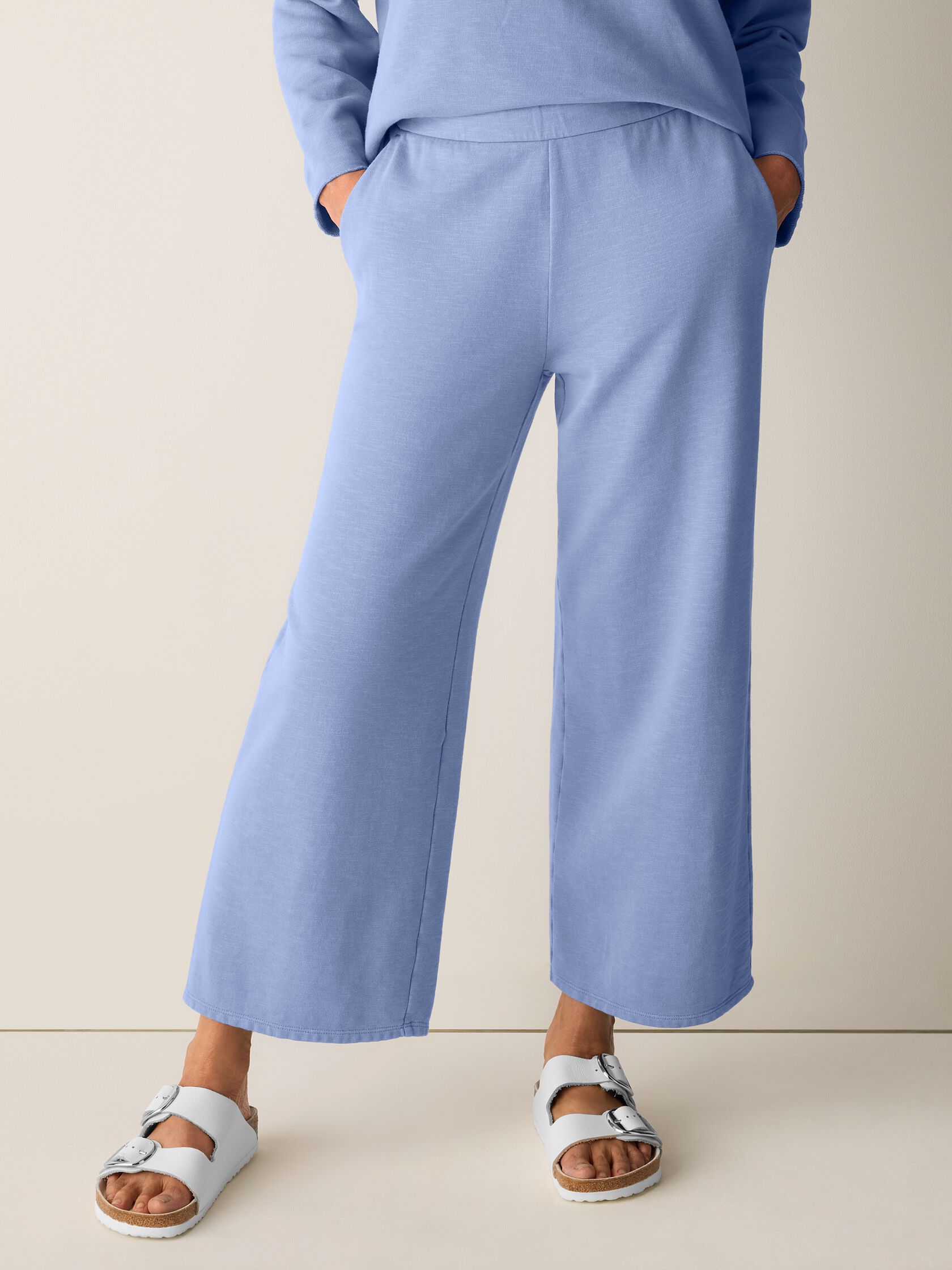 Garment-Dyed Organic Cotton Terry Wide-Leg Pant