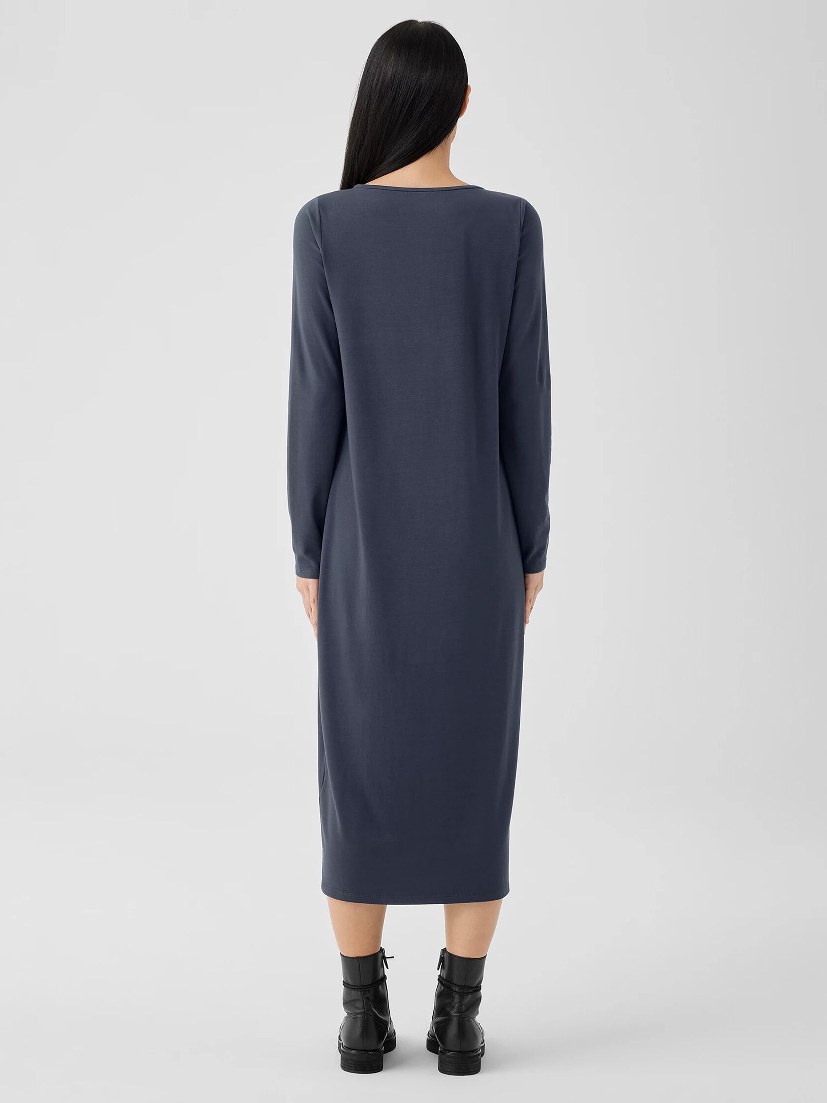 Stretch Jersey Knit Jewel Neck Dress