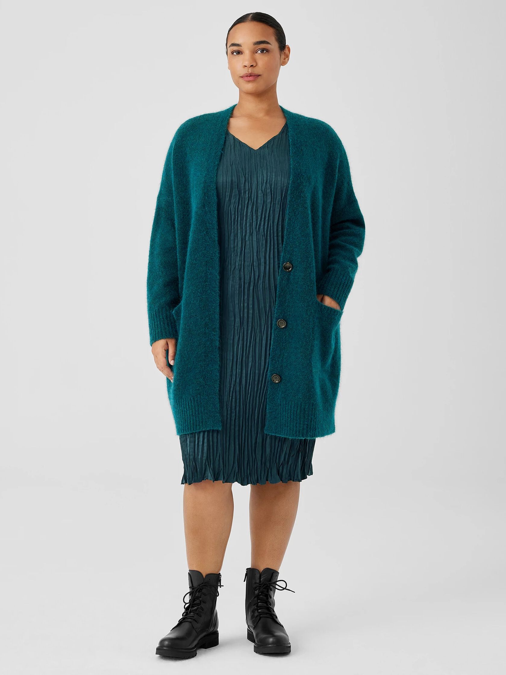 Mohair Plush Mélange V-Neck Cardigan