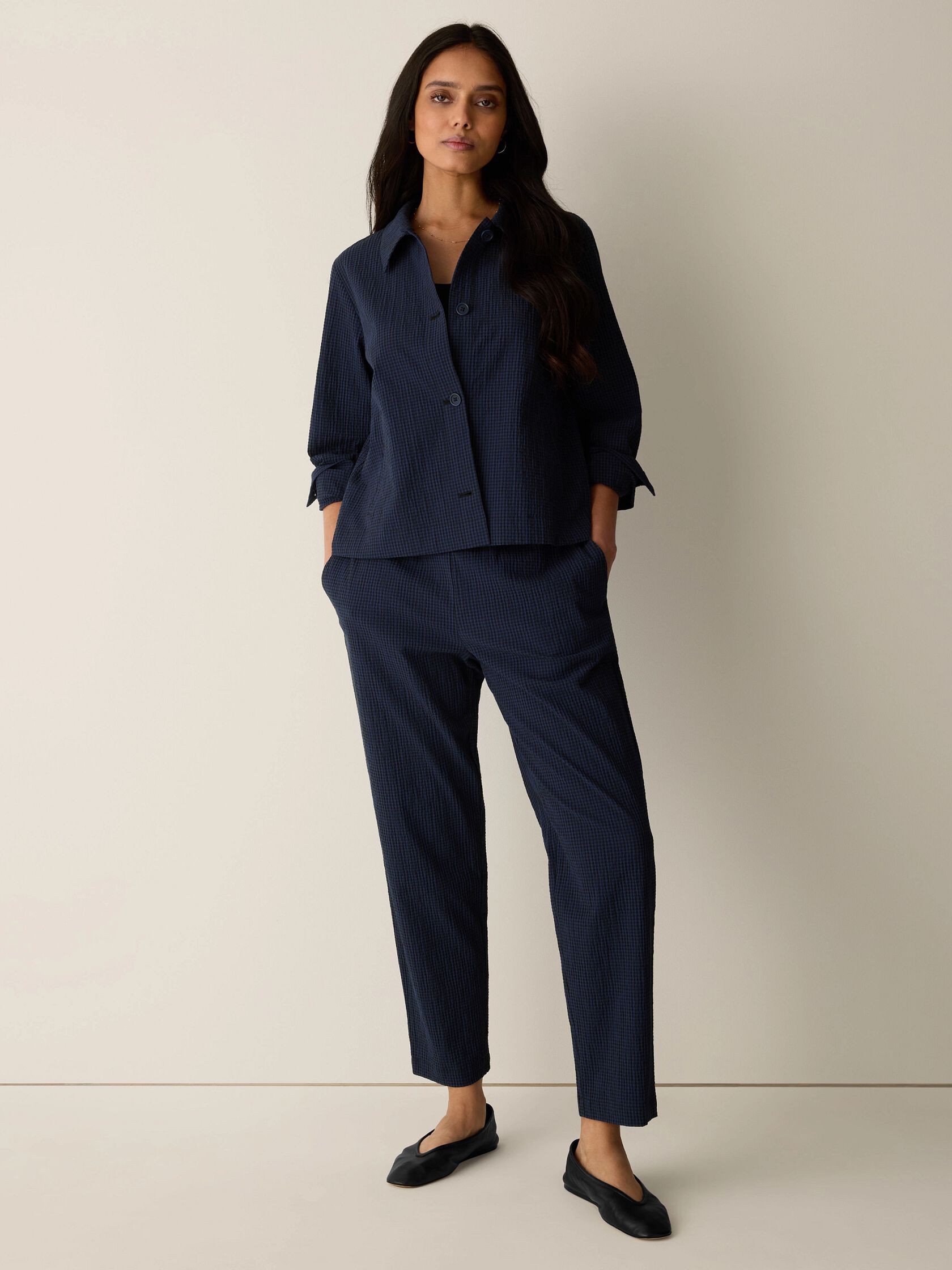 Organic Cotton Pucker Check Tapered Pant