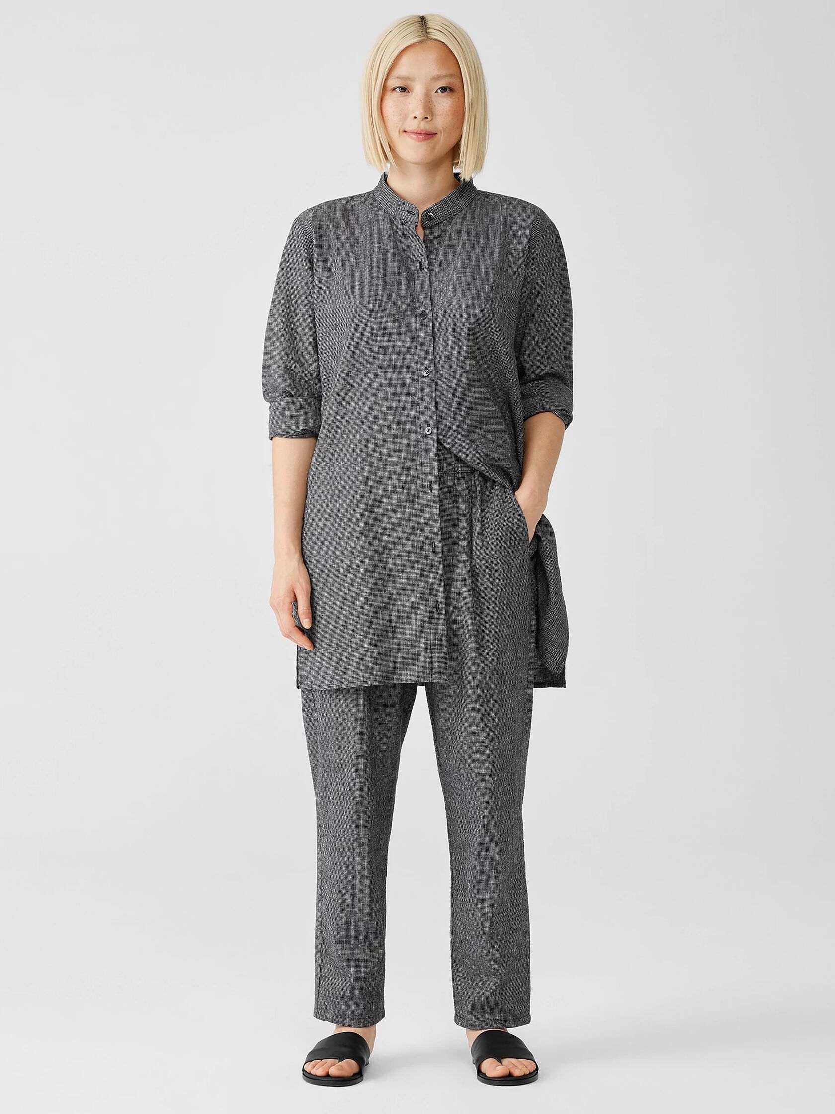 Hemp Organic Cotton Grid Long Shirt