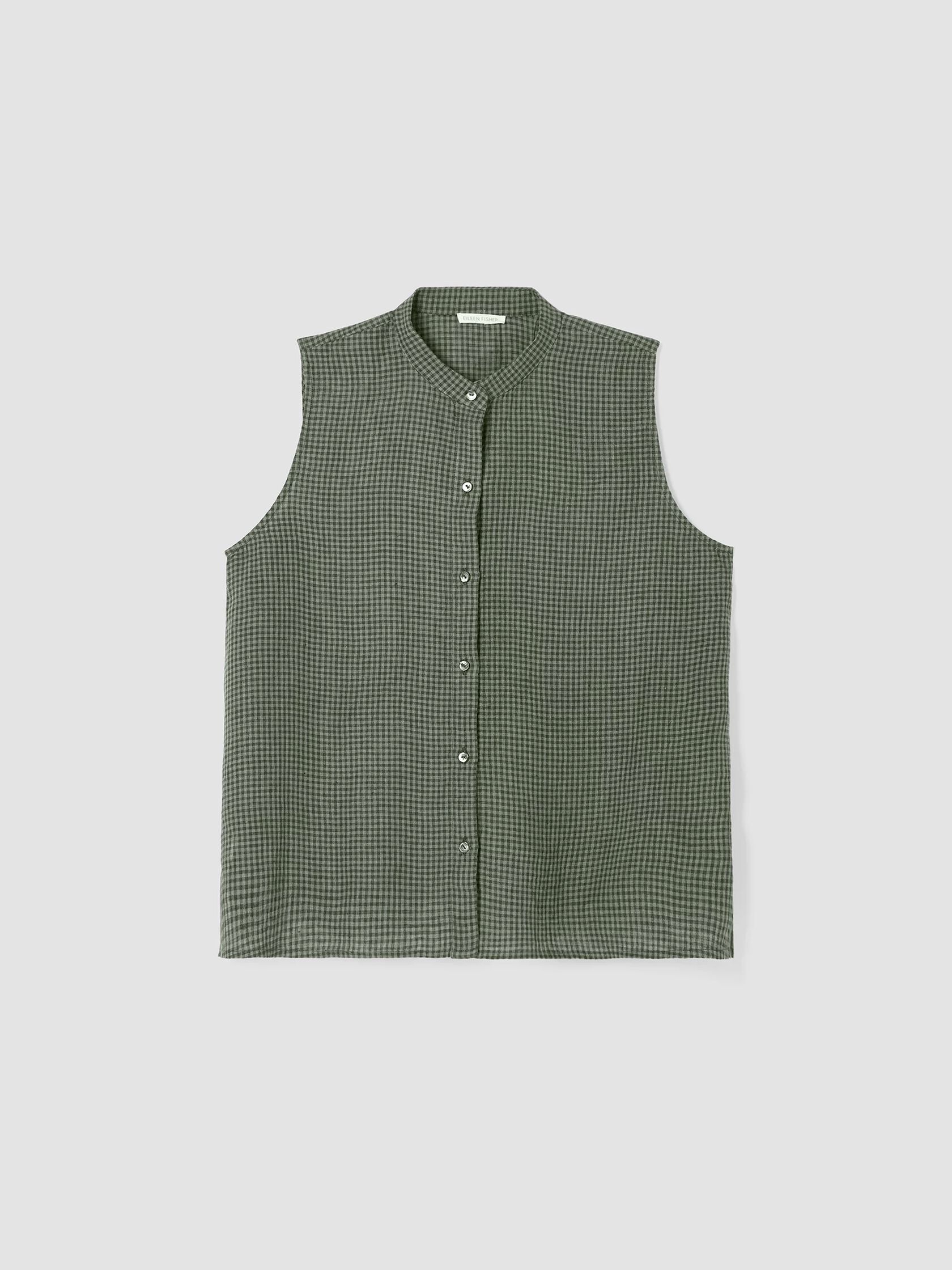 Puckered Organic Linen Sleeveless Shirt