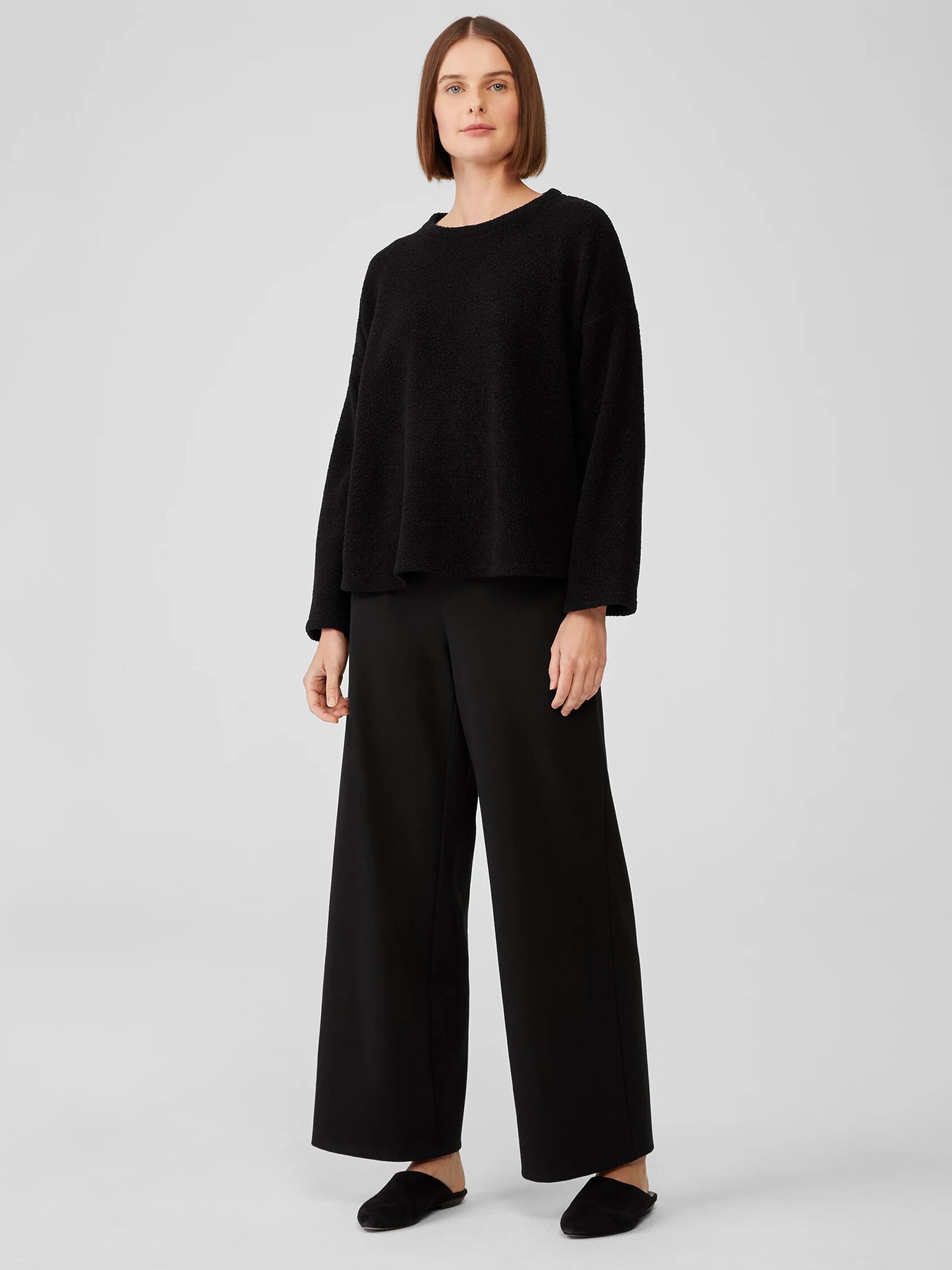 Boucle Wool Knit Crew Neck Box-Top
