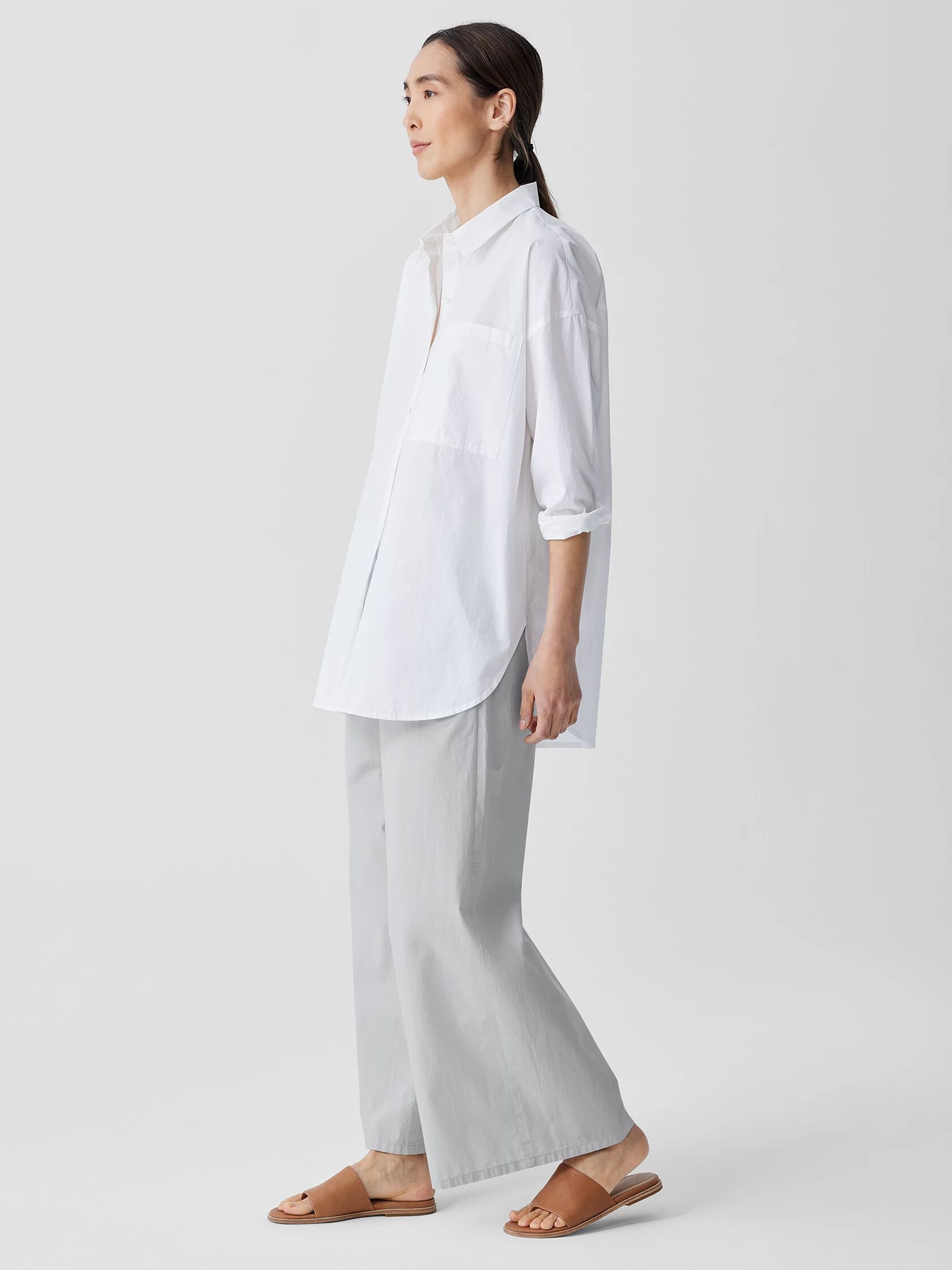 Washed Organic Cotton Poplin Classic Collar Long Shirt