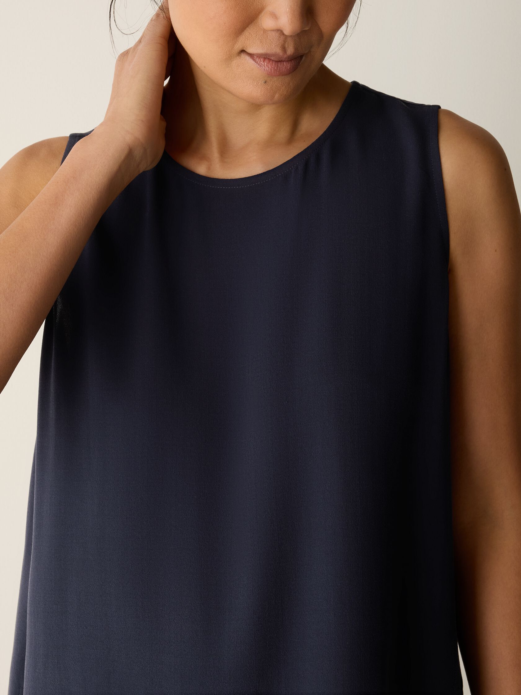 Silk Georgette Crepe Round Neck Tank
