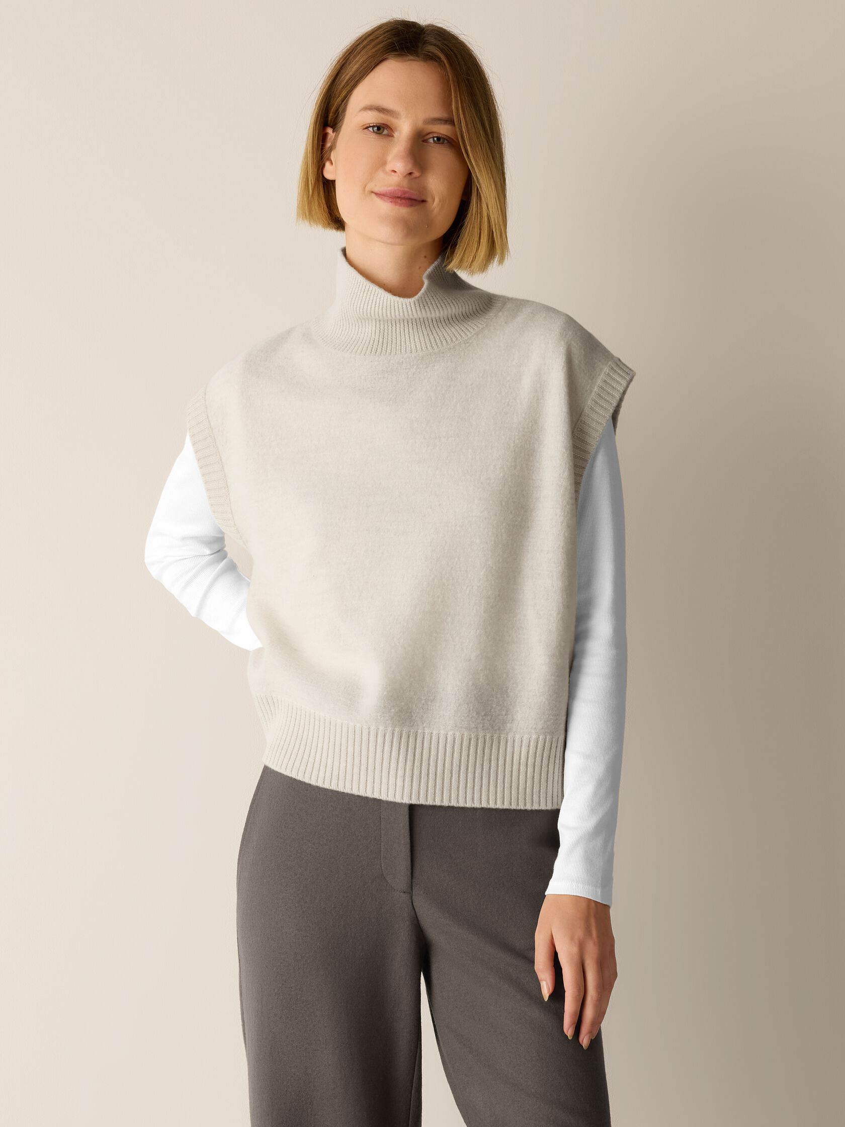 Fine Felted Wool Turtleneck Top in Regenerative Wool