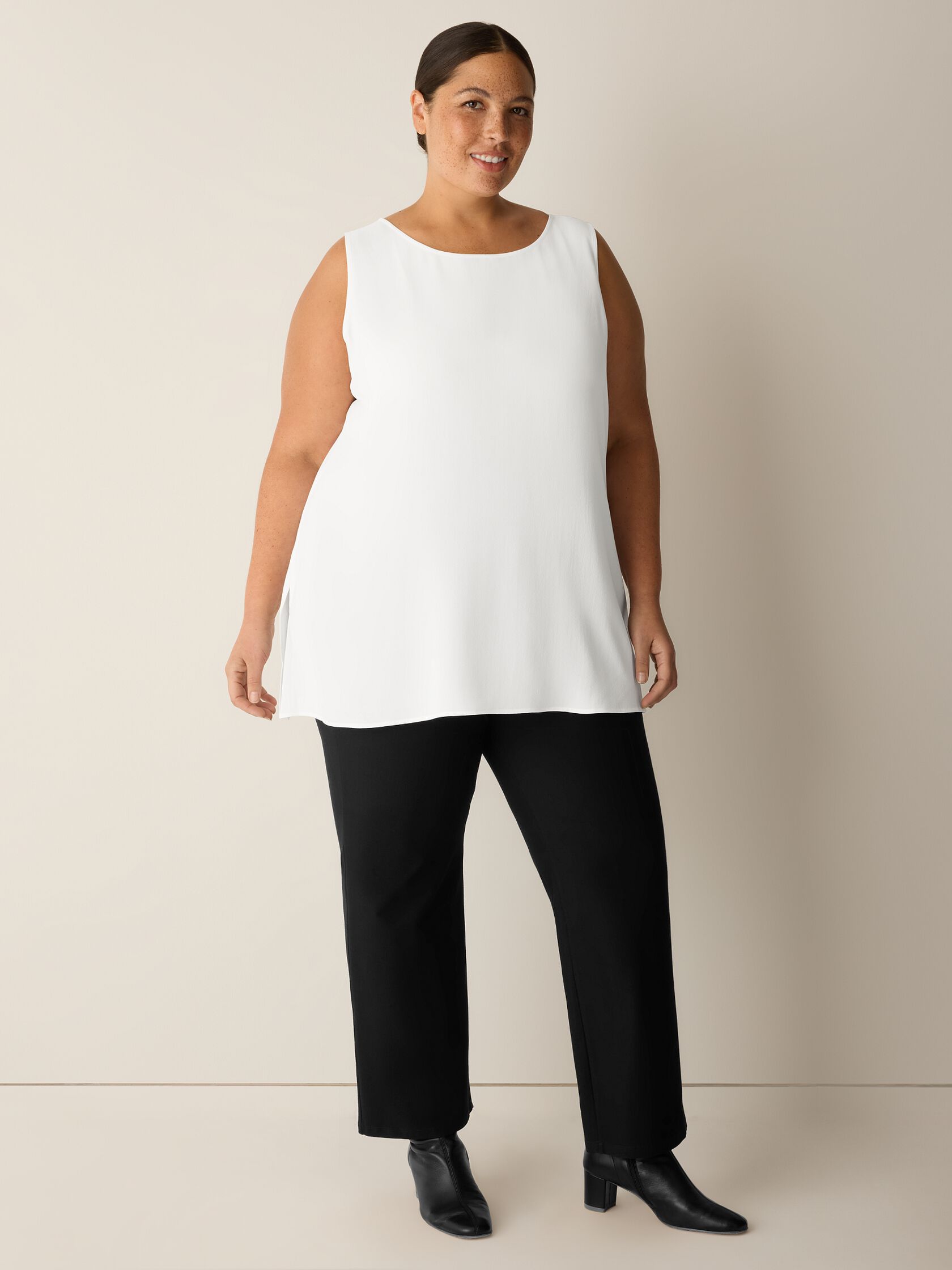 Silk Georgette Crepe Ballet Neck Long Tank