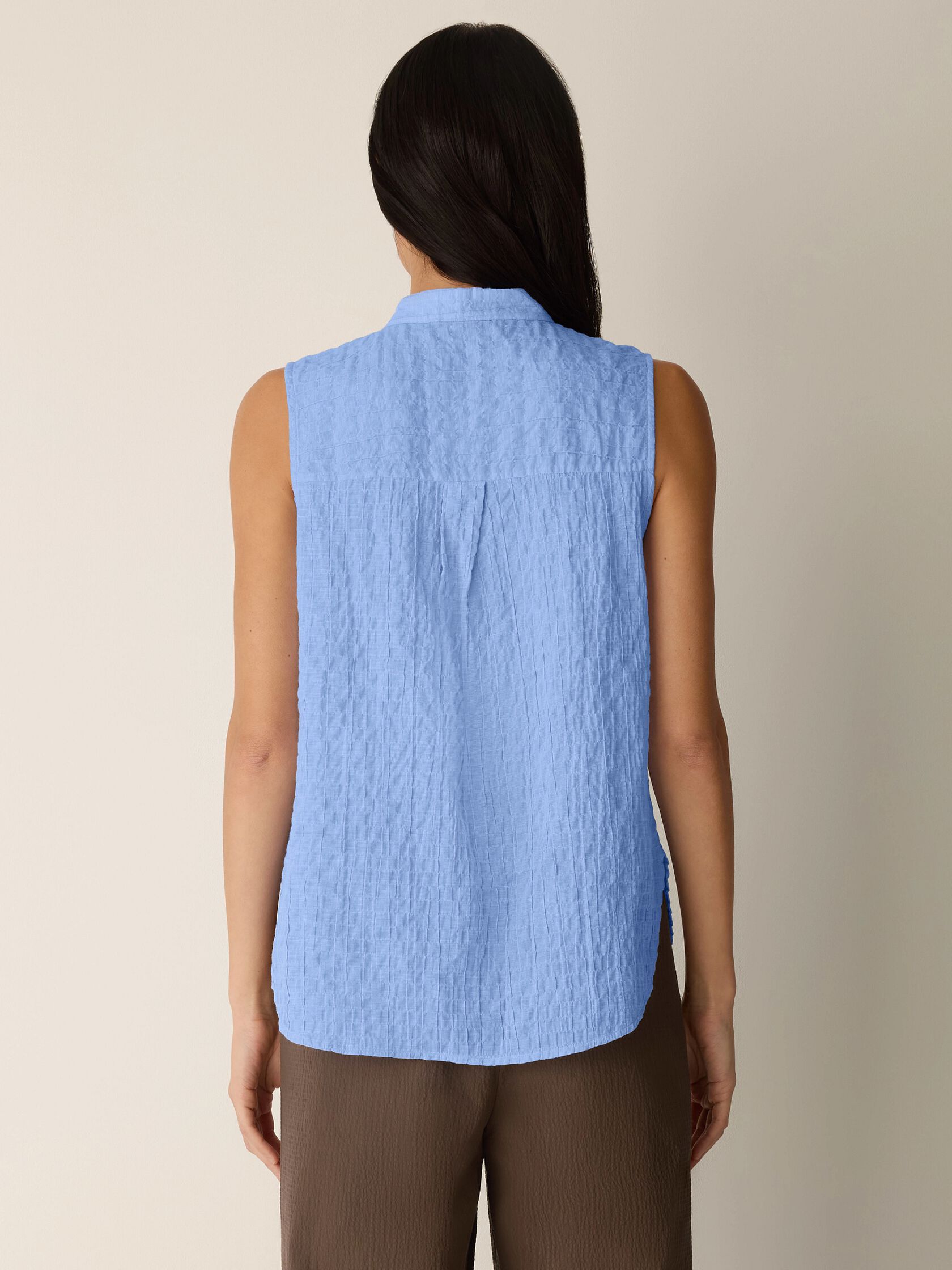Organic Cotton Microstripe Pucker Sleeveless Shirt