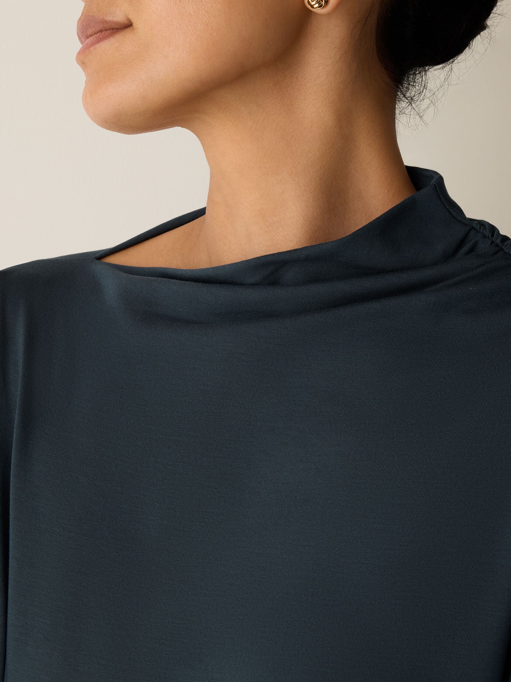 Stretch Jersey Knit Drape Neck Top