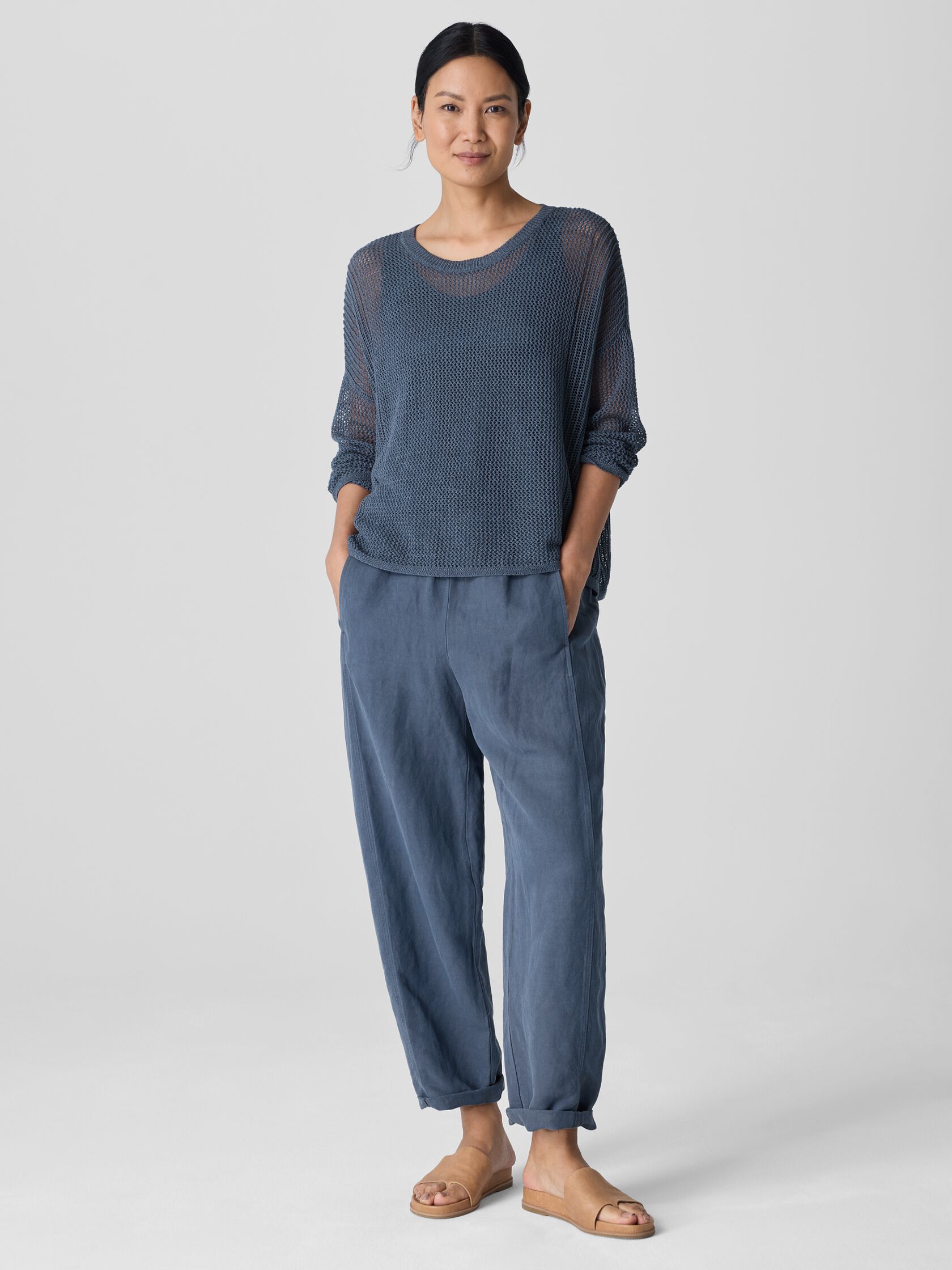 Organic Linen Cotton Cord Crew Neck Top