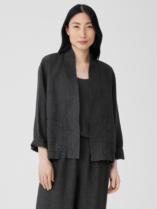 Washed Organic Linen Délavé High Collar Jacket
