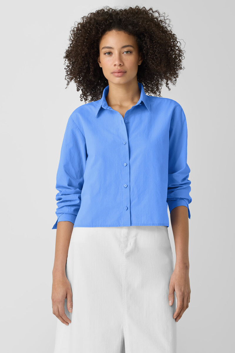 Washed Organic Cotton Poplin Classic Collar Short Shirt Washed Organic Cotton Poplin Classic Collar Short Shirt