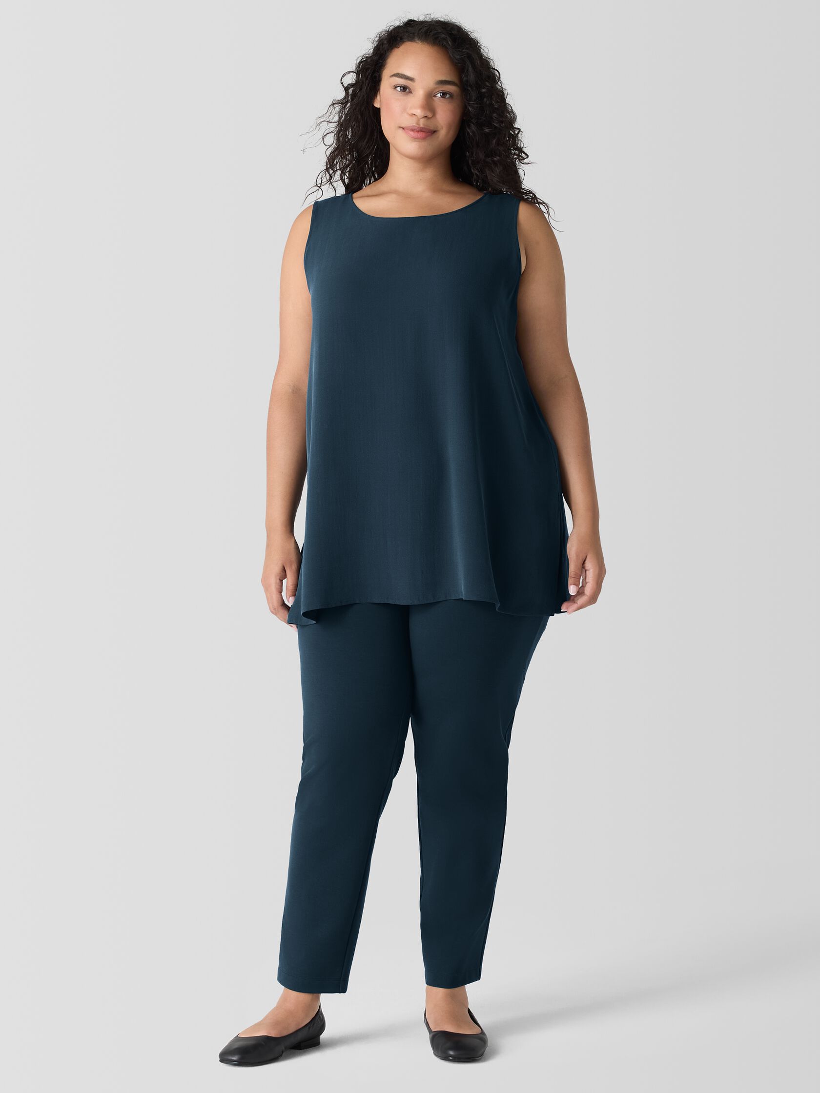 Silk Georgette Crepe Ballet Neck Long Tank