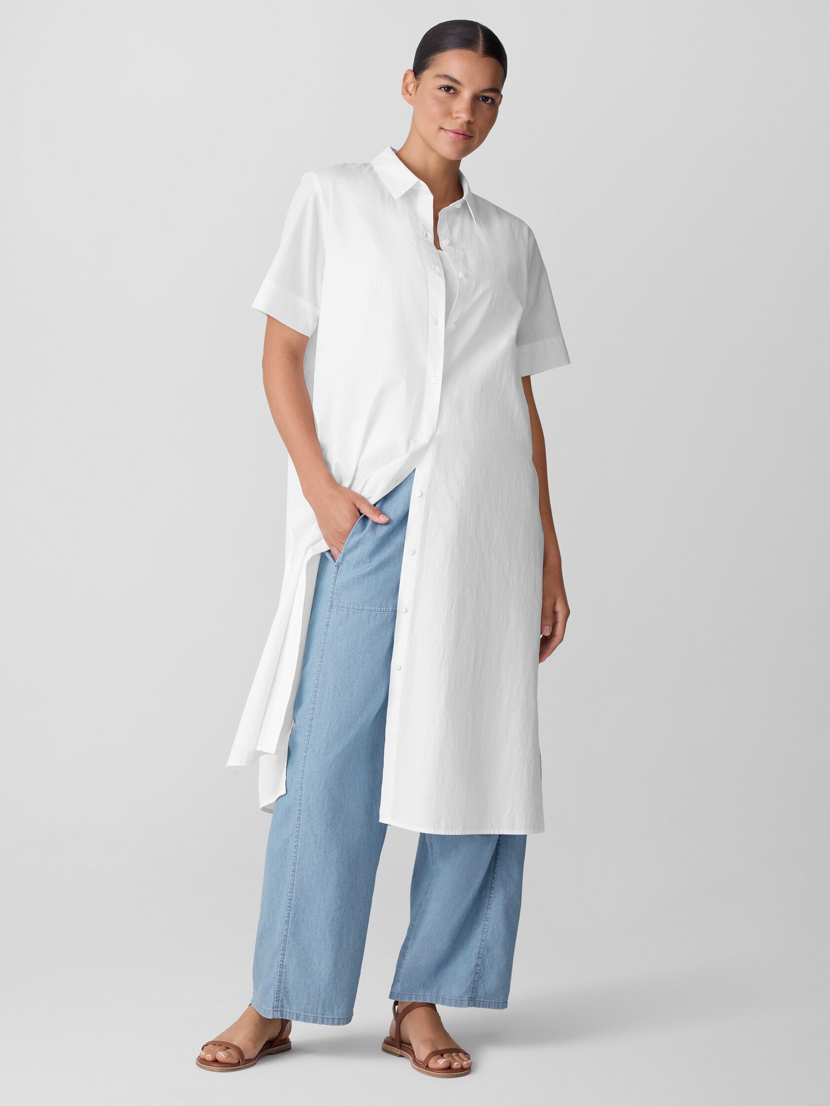Washed Organic Cotton Poplin Classic Collar Shirtdress
