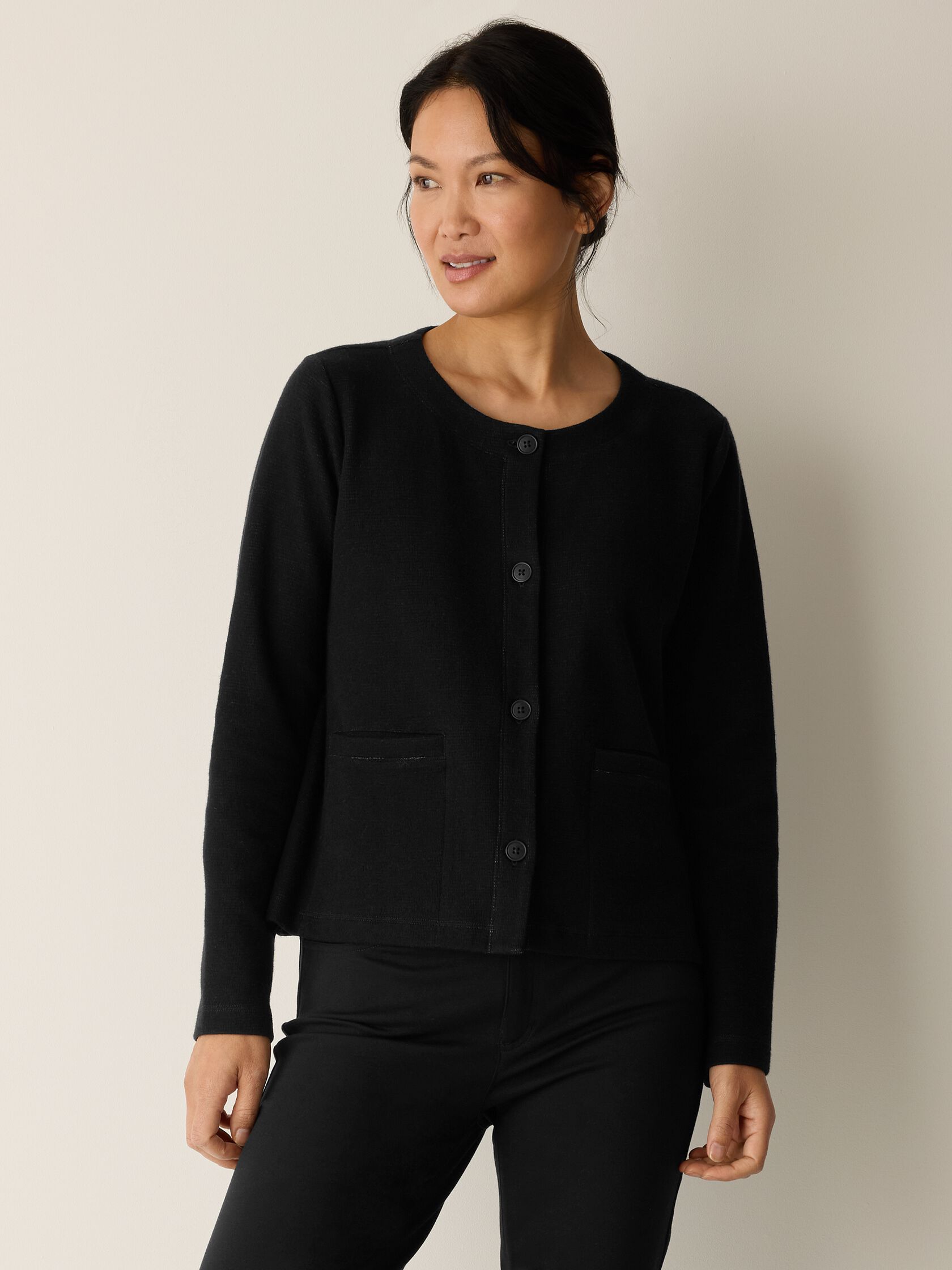 Doubleknit Organic Cotton Stripe Round Neck Jacket