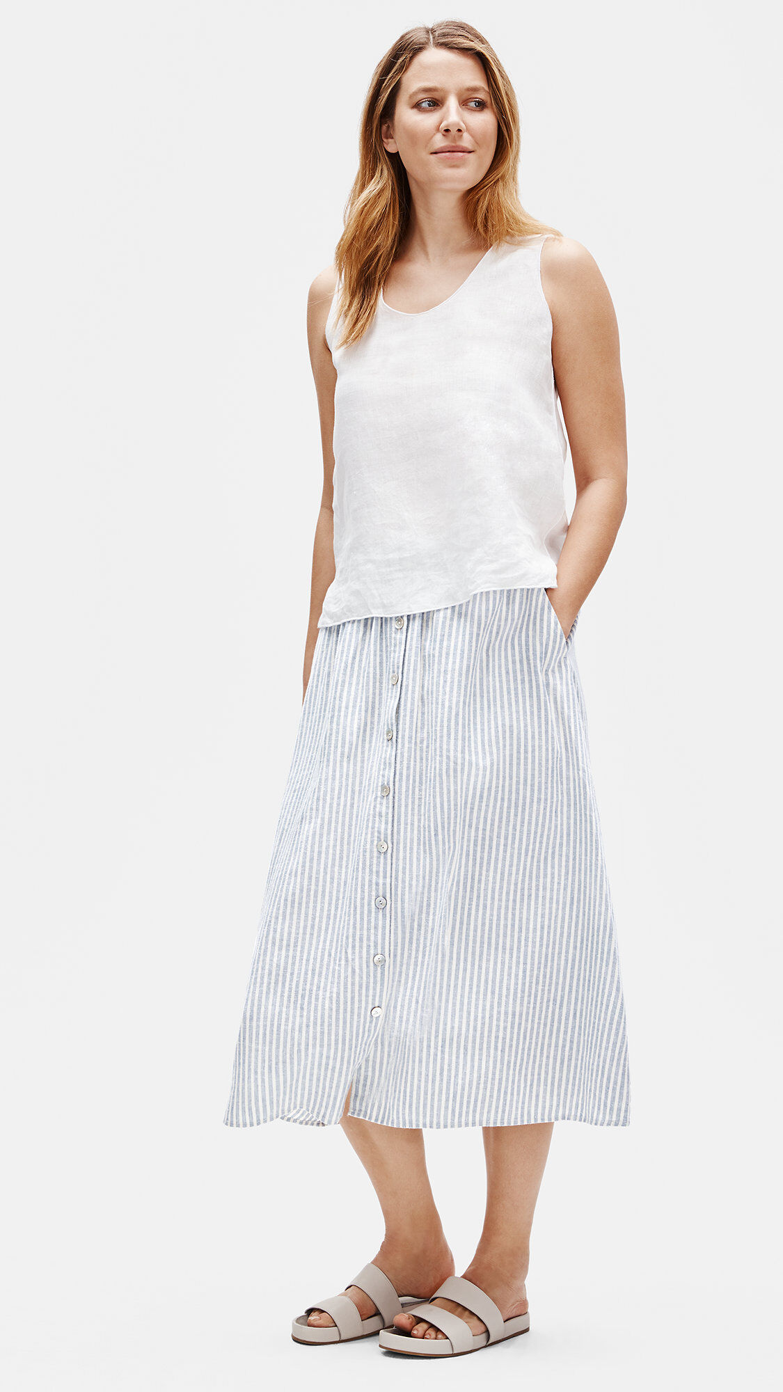 Hemp Organic Cotton Striped Skirt EILEEN FISHER