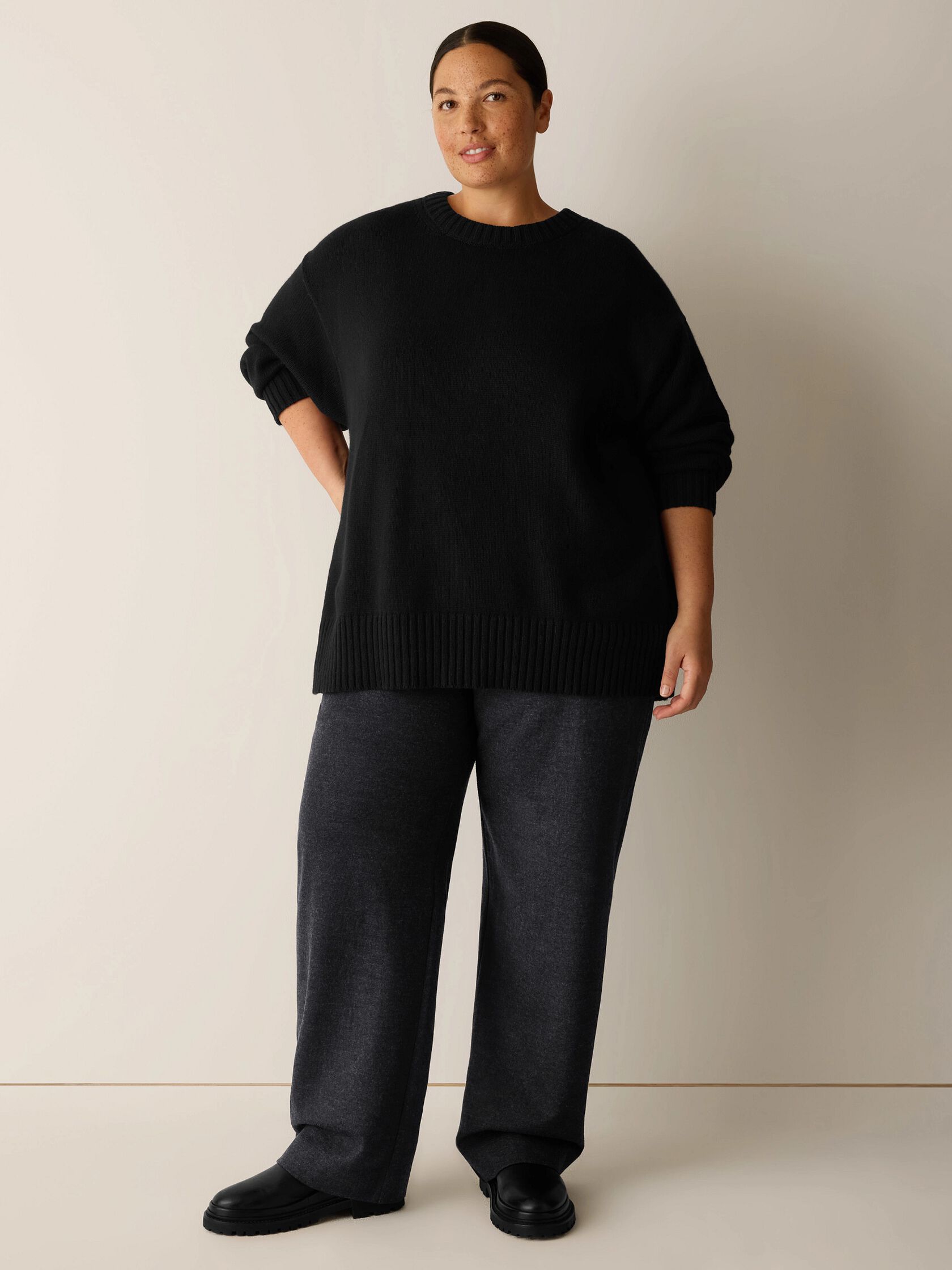 Cotton & Recycled Cashmere Crew Neck Long Top