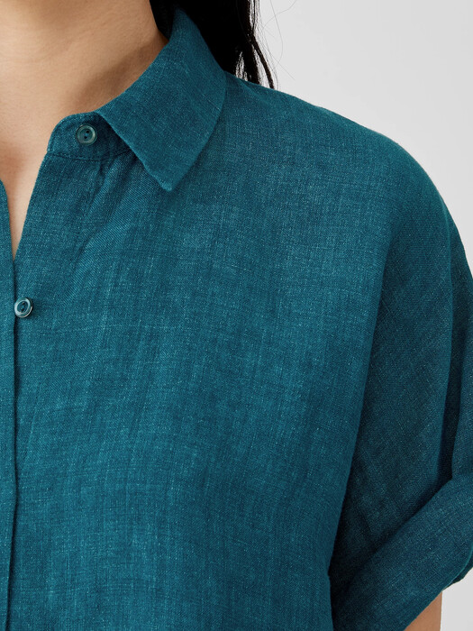 Washed Organic Linen Delave Short-Sleeve Shirt