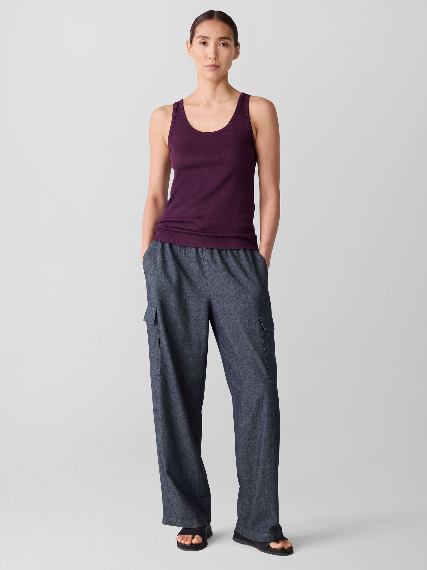 Organic Cotton Stretch Rib Scoop Neck Tank