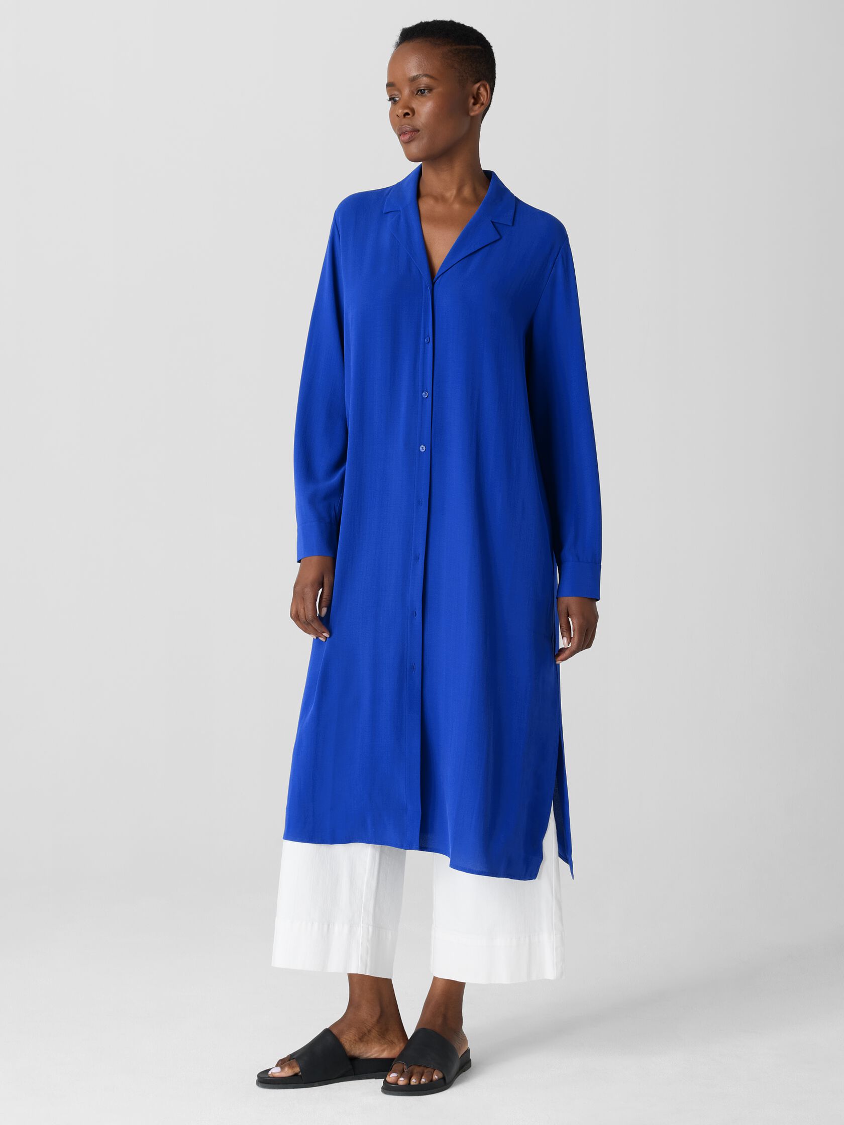 Silk Georgette Crepe Notch Collar Shirtdress