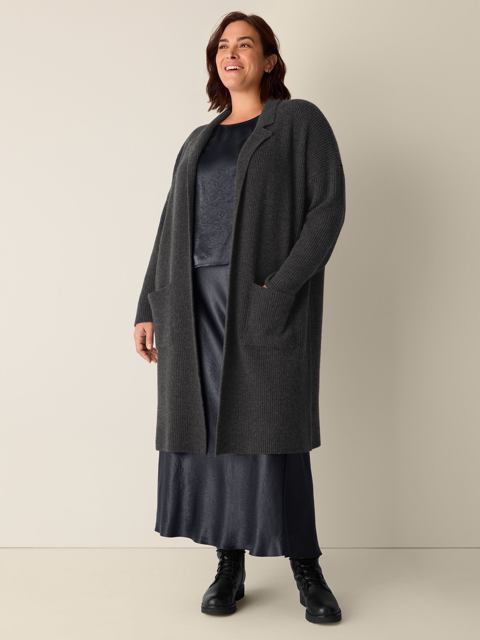 Recycled Wool Cashmere Notch Collar Cardigan