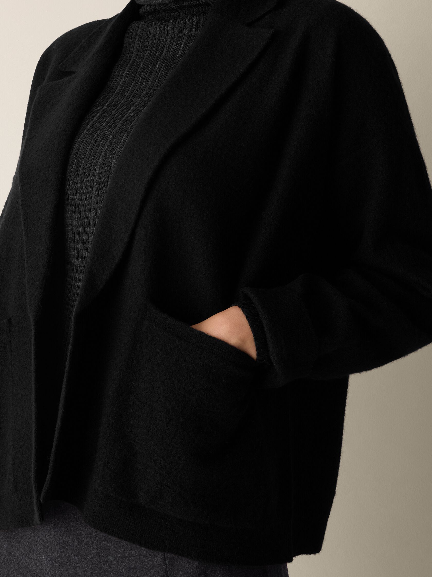 Fine Felted Wool Notch Collar Cardigan in Regenerative Wool