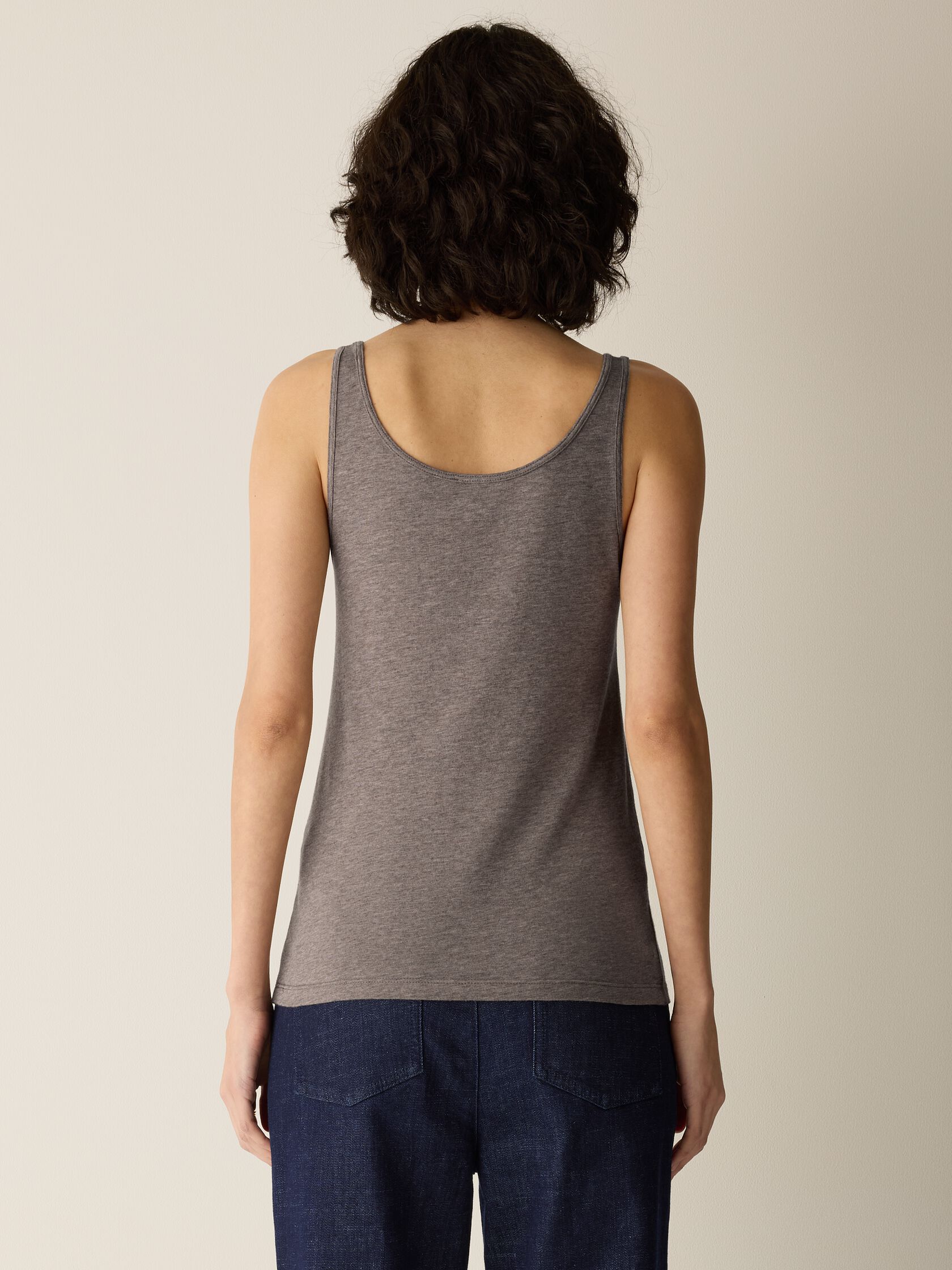M&eacute;lange Sheer Cotton Blend Knit Scoop Neck Tank