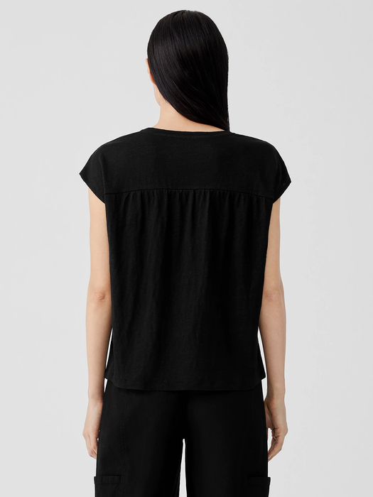 Organic Linen Jersey Shirred-Back Top