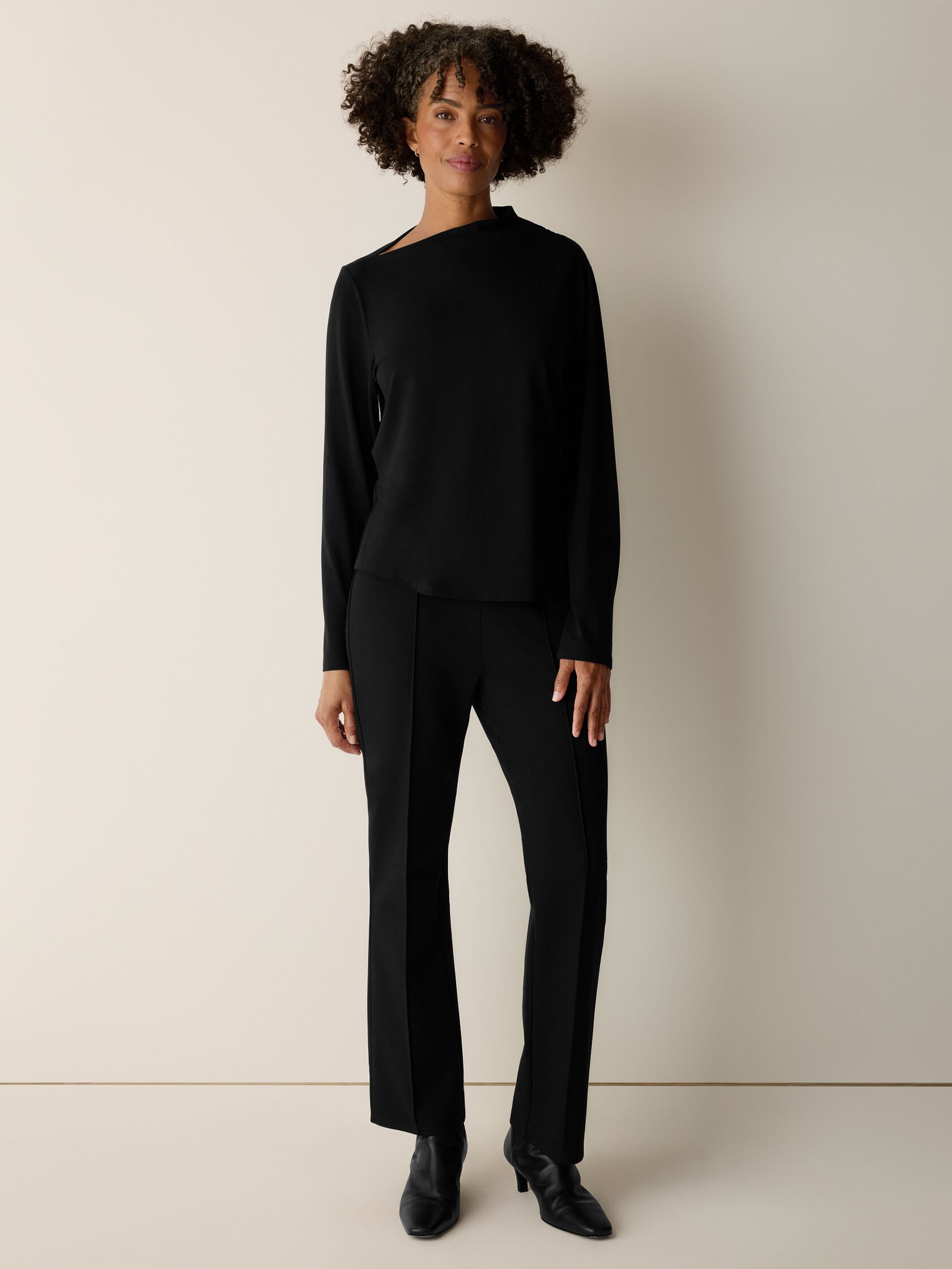 Stretch Jersey Knit Drape Neck Top