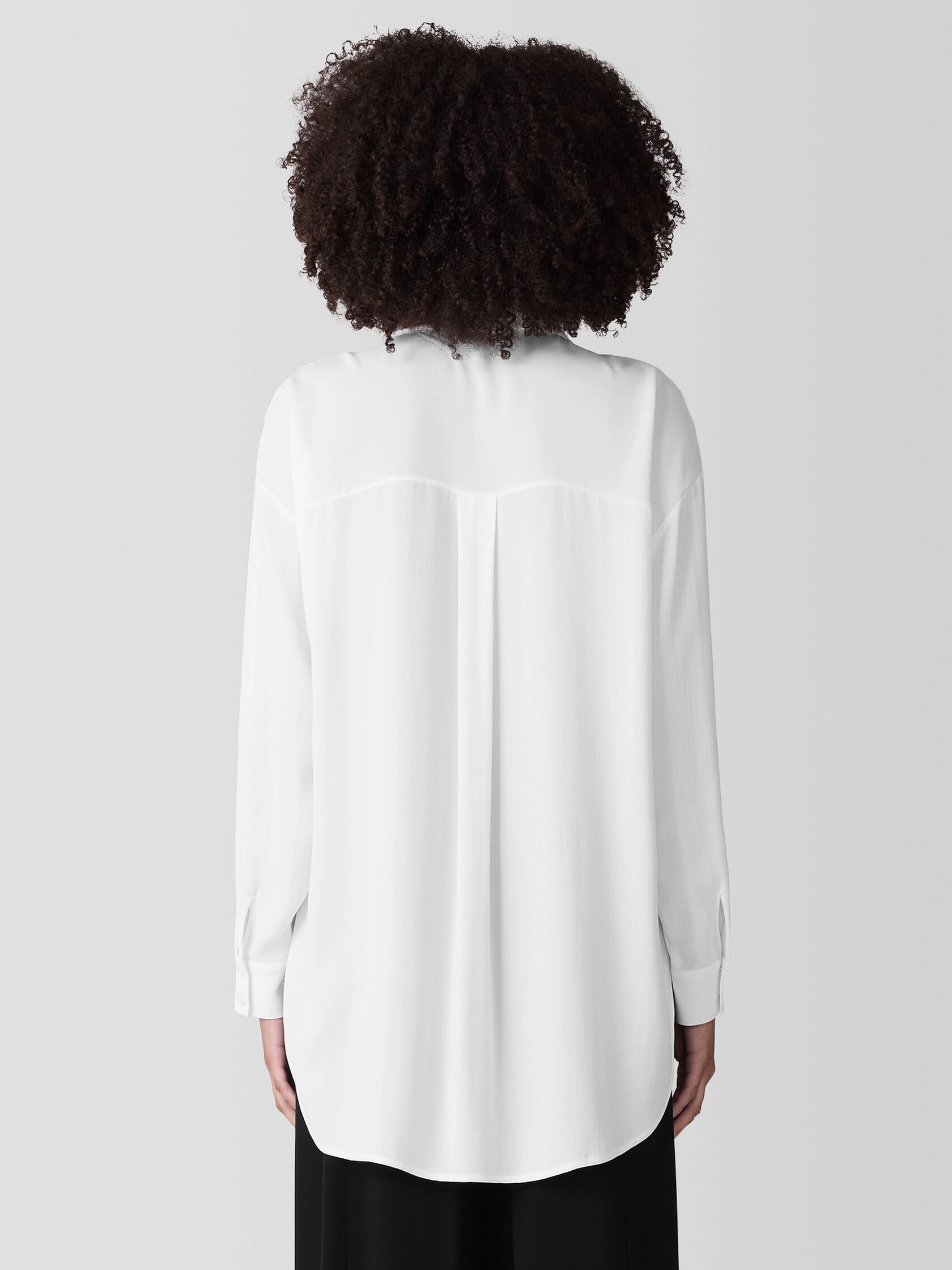 Silk Georgette Crepe Classic Collar Long Shirt