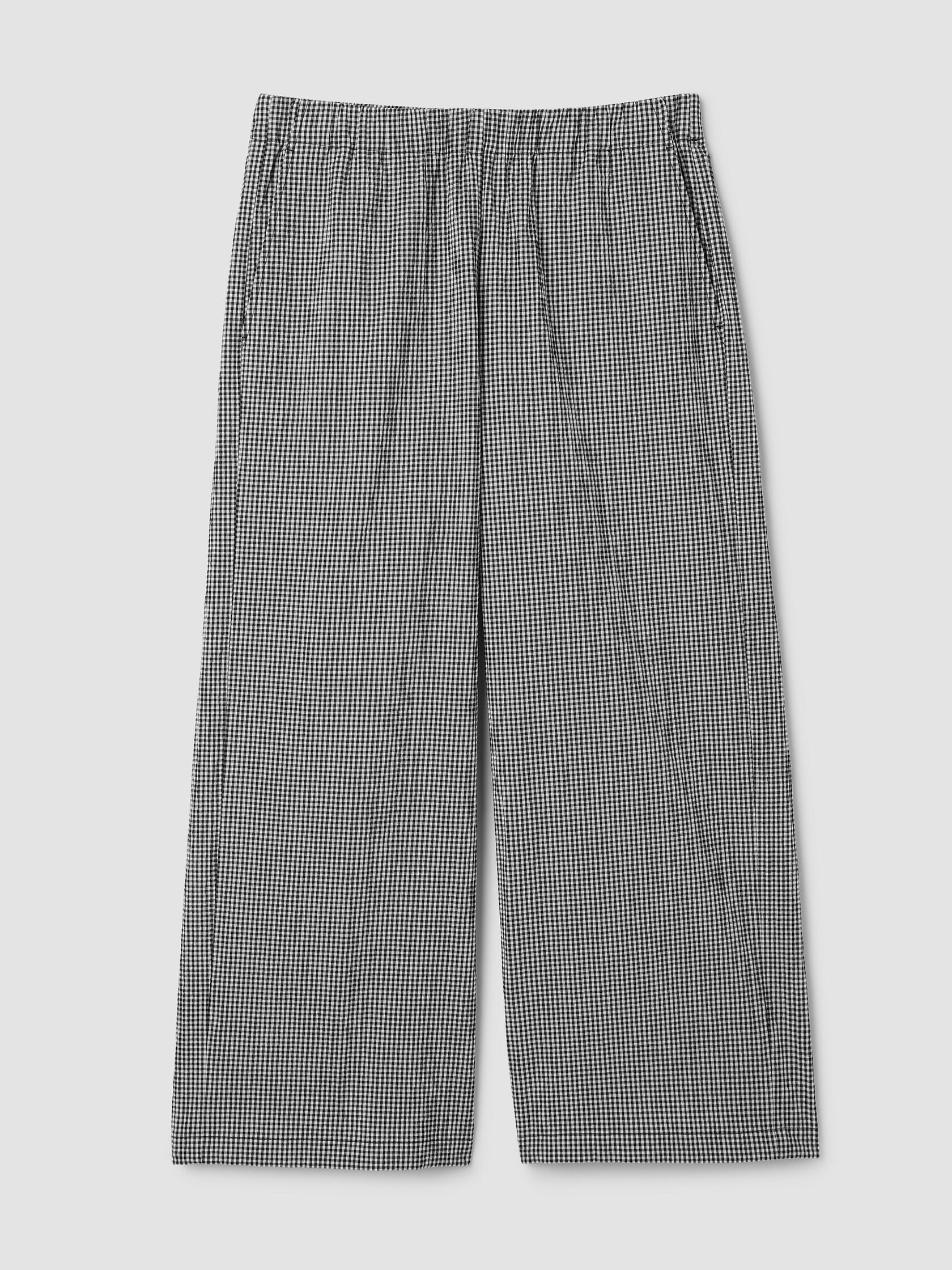 Organic Cotton Pucker Check Wide-Leg Pant