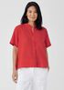 Organic Handkerchief Linen Band Collar Short-Sleeve Shirt