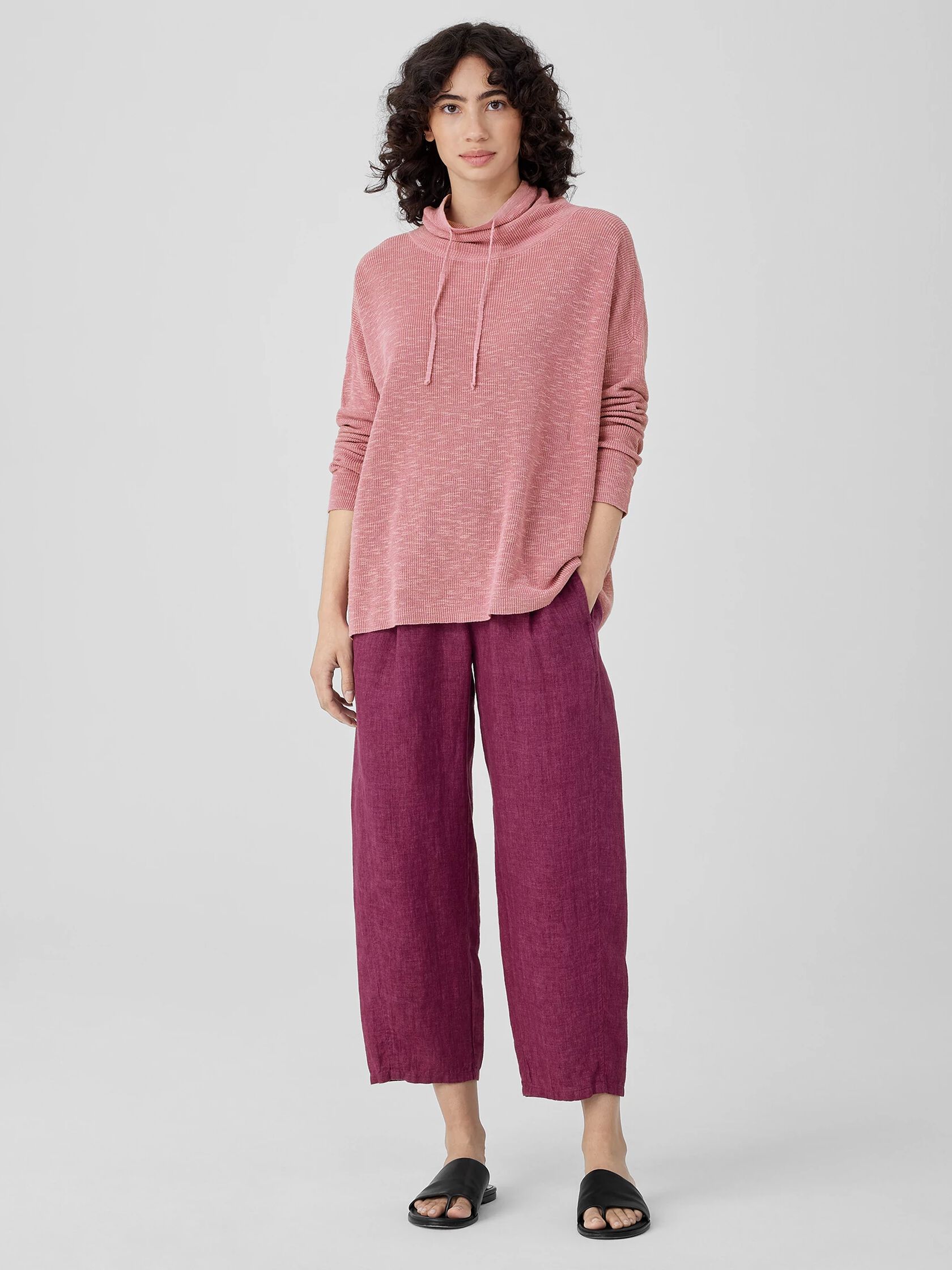 Organic Linen Cotton Slub Funnel Neck Top