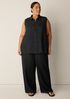 Puckered Organic Linen Grid Sleeveless Shirt