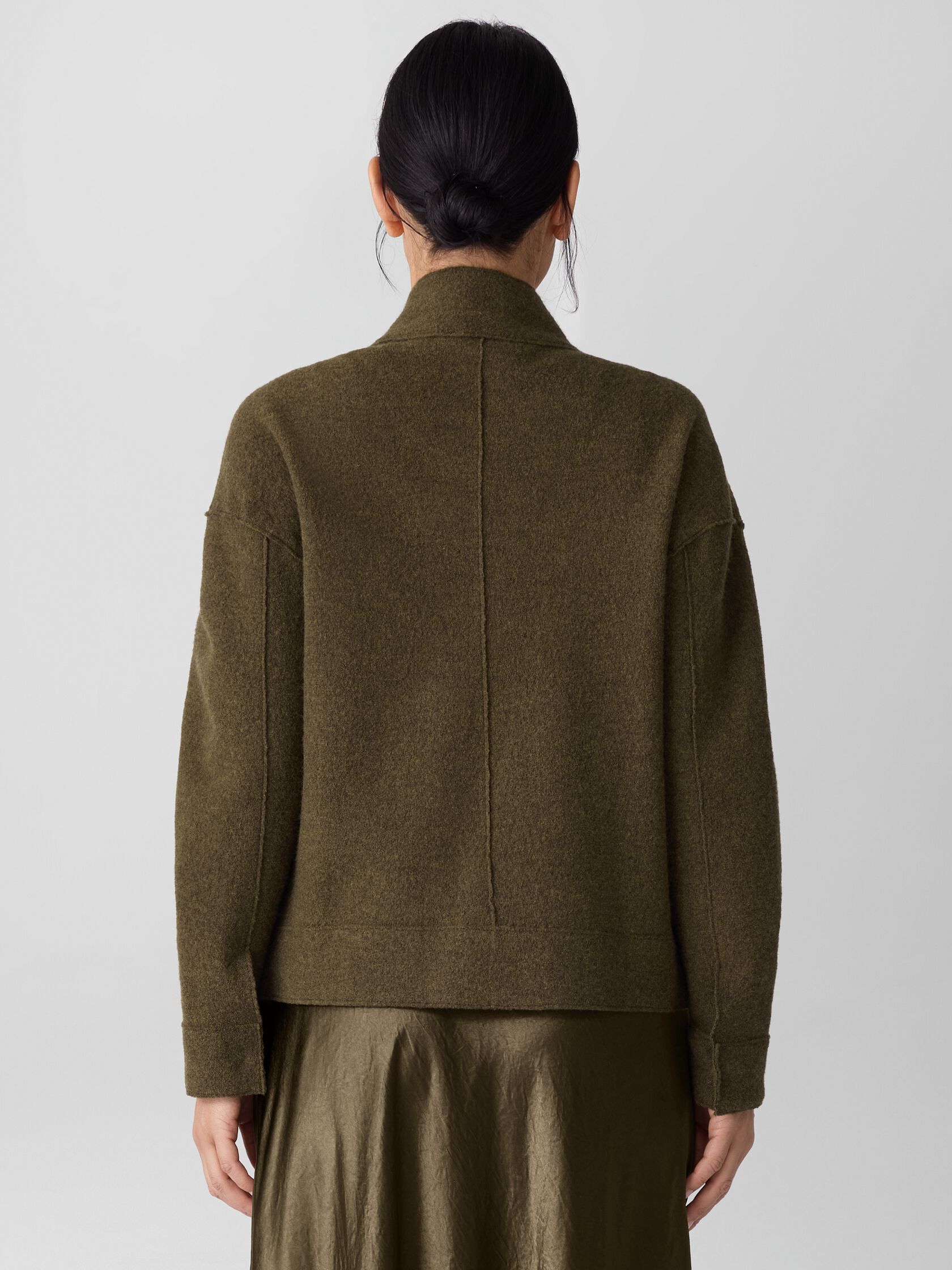 Lightweight Boiled Wool Stand Collar Jacket in Regenerative Wool