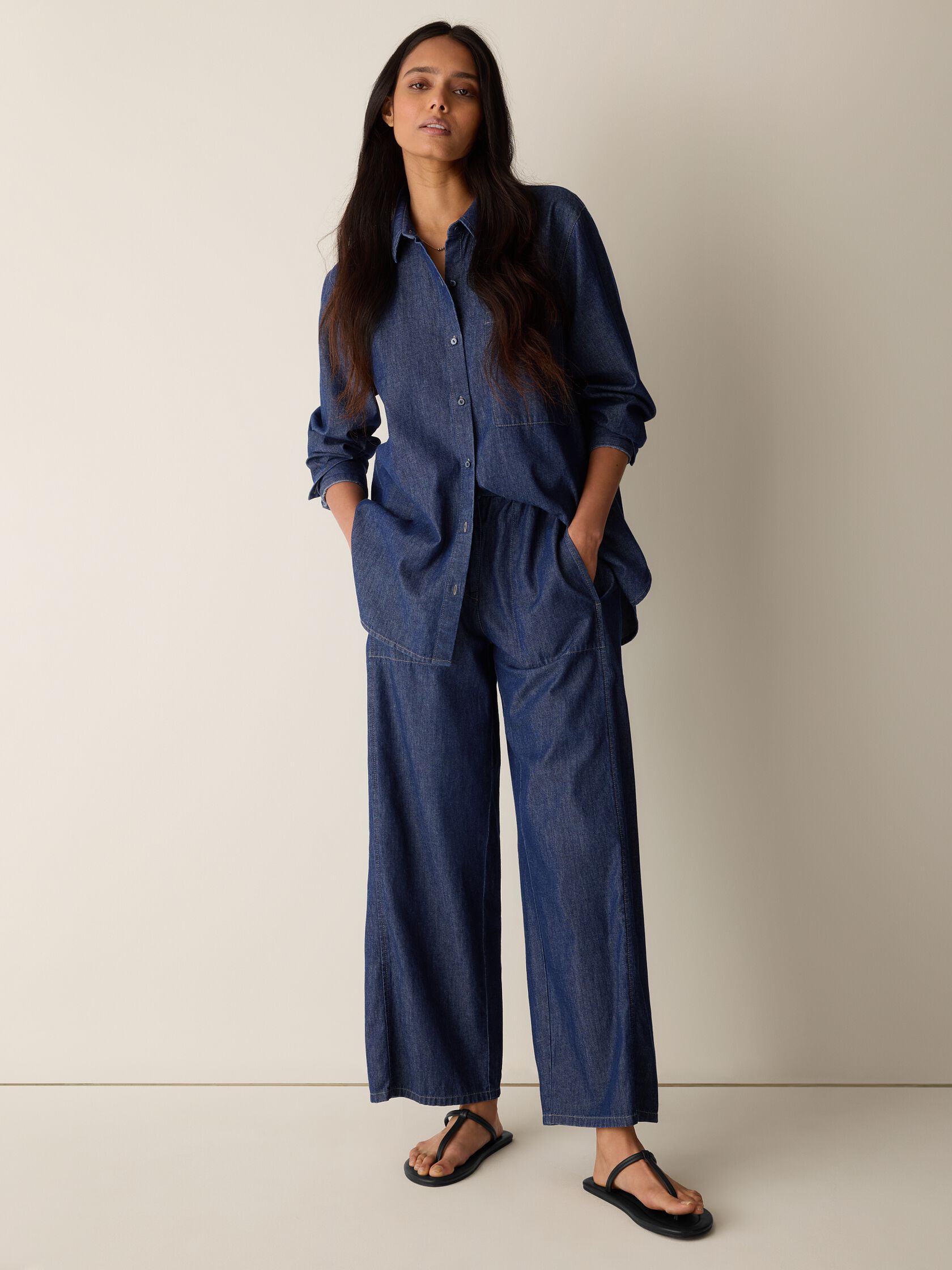 Lightweight Organic Cotton Denim Wide-Leg Pant