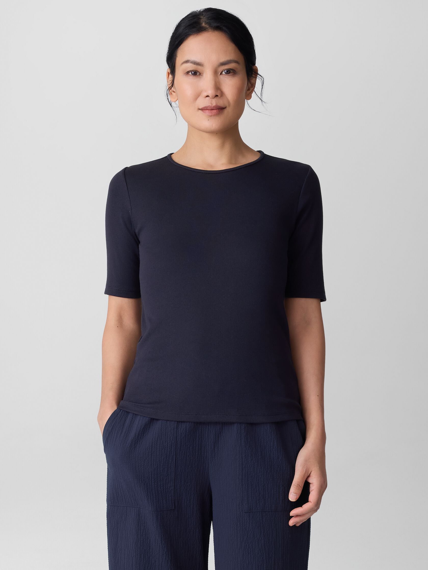 Organic Cotton Stretch Rib Crew Neck Top