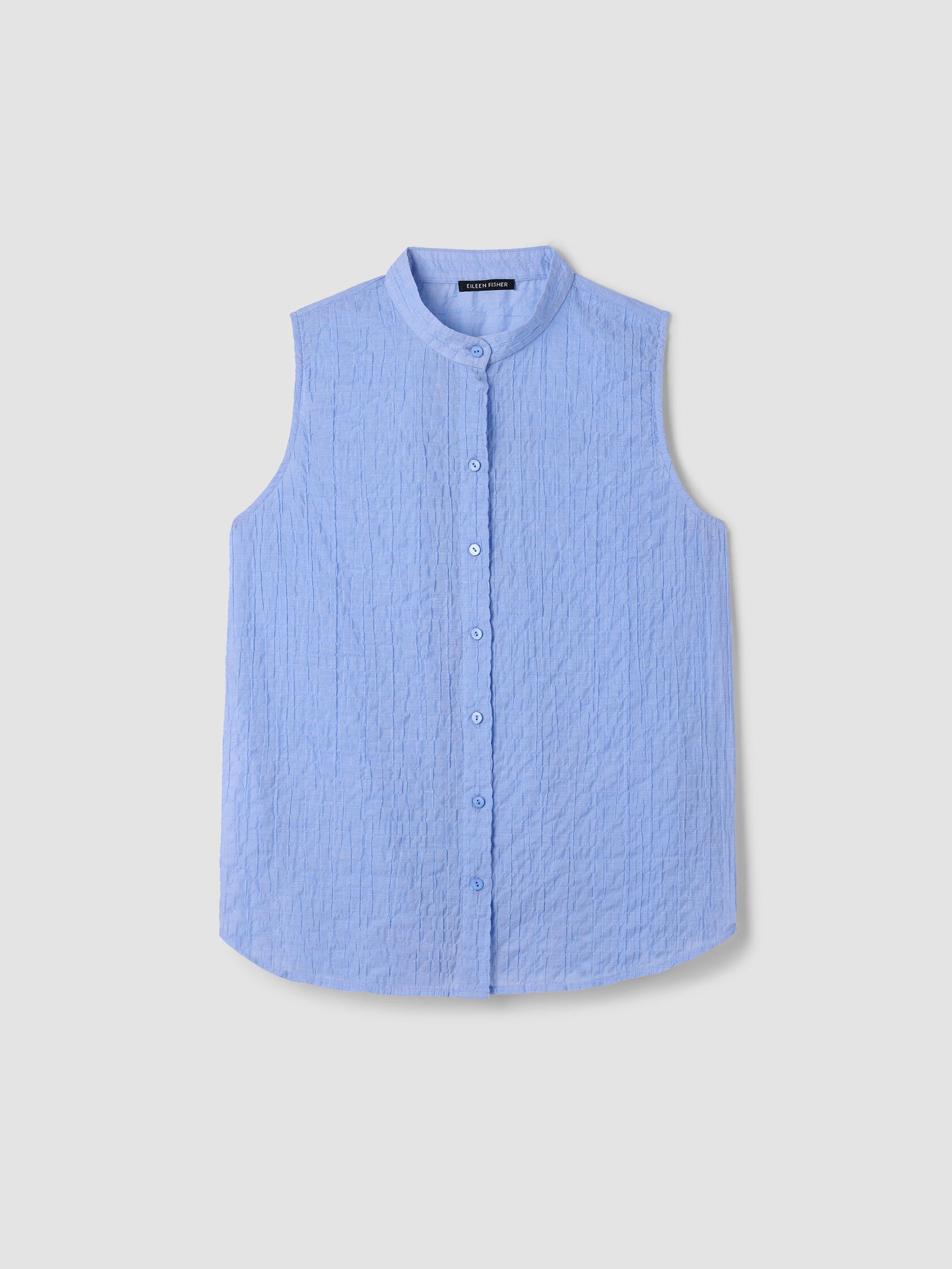 Organic Cotton Microstripe Pucker Sleeveless Shirt