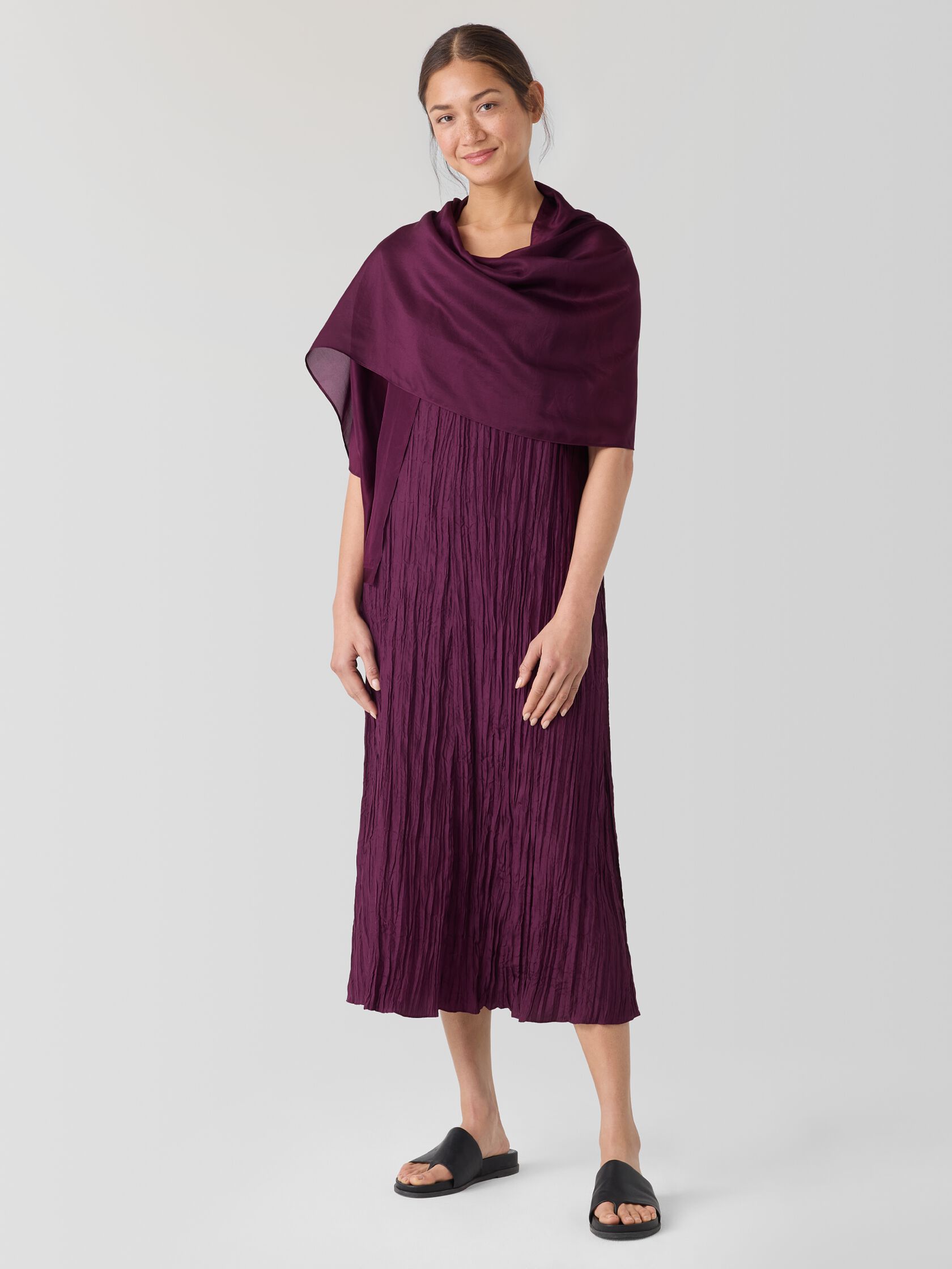 Crushed Silk V-Neck Dress