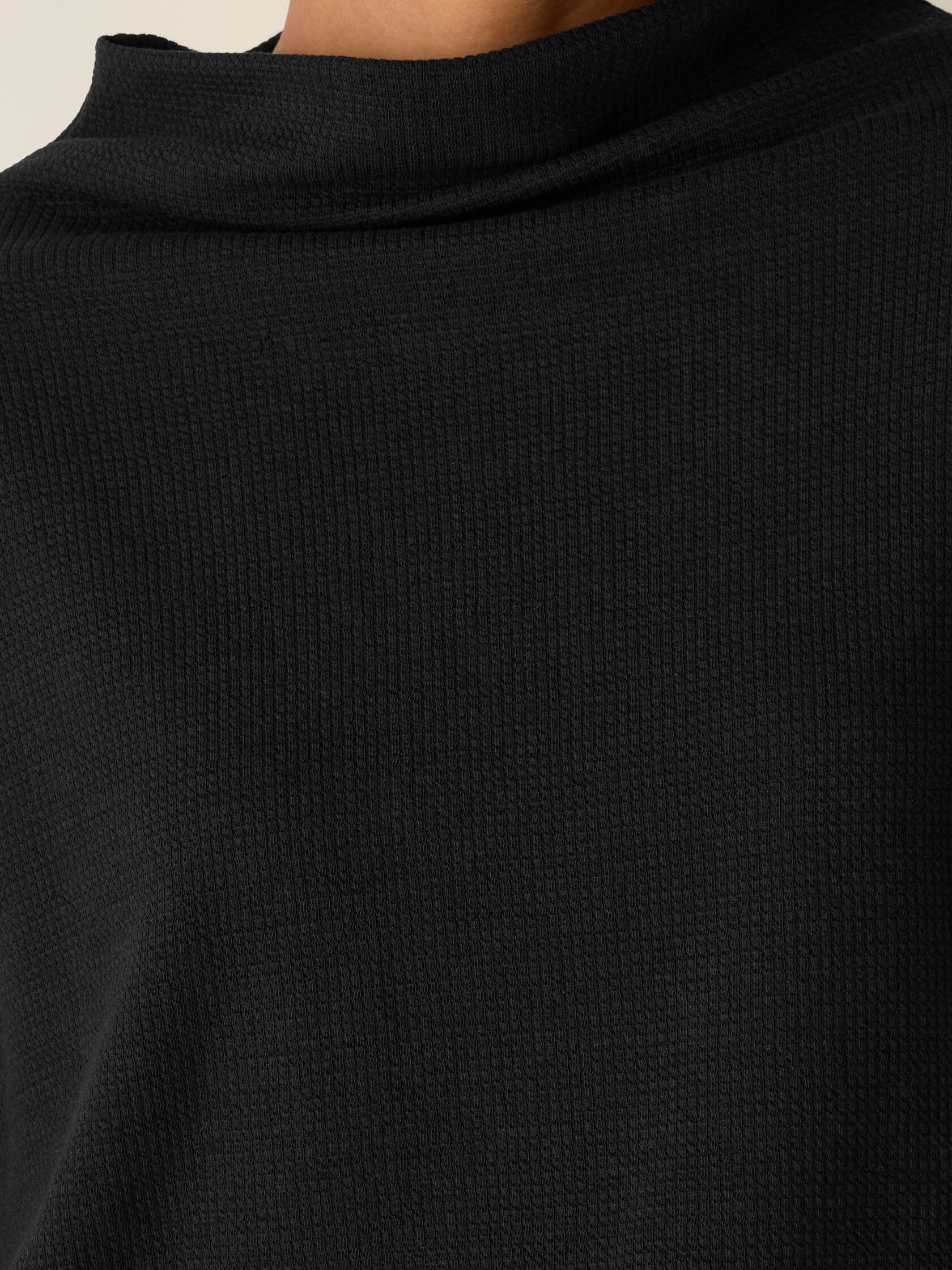 Waffle Cotton Blend Doubleknit Funnel Neck Box-Top