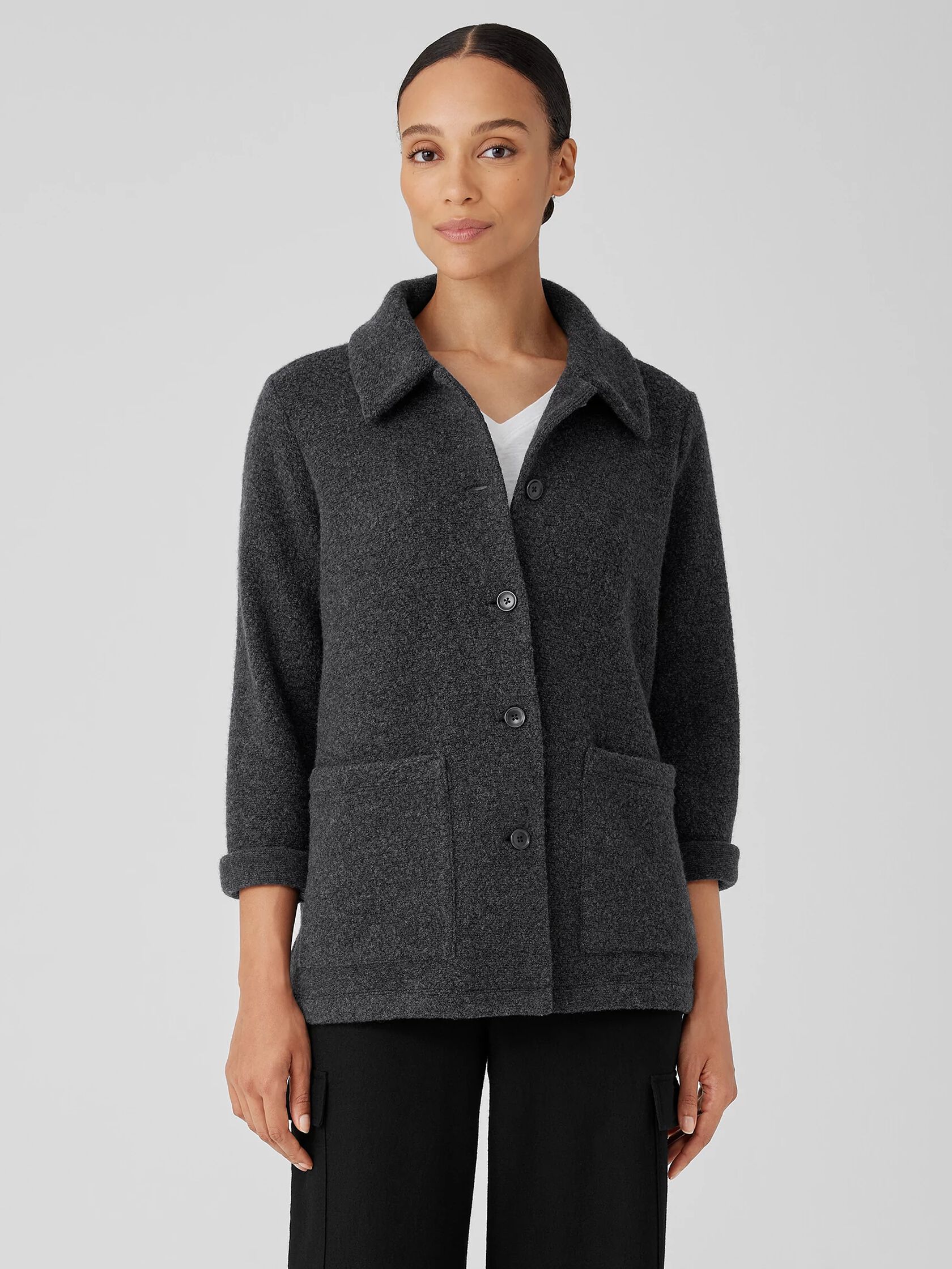 Boucle Wool Knit Classic Collar Jacket