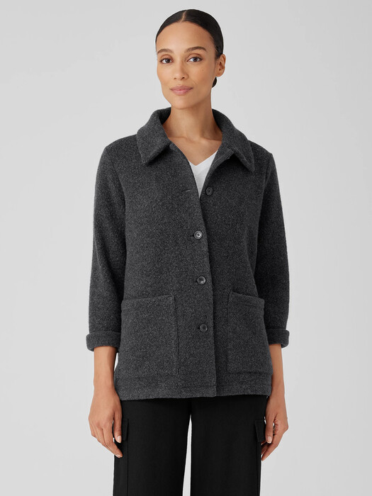 Boucle Wool Knit Classic Collar Jacket
