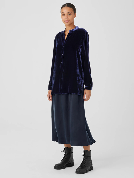 Velvet Band Collar Long Shirt