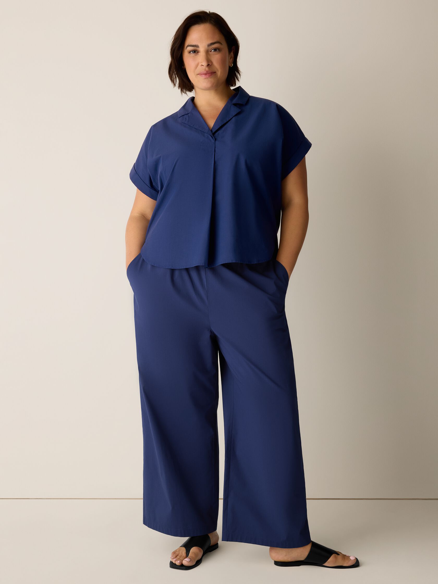 Stretch Organic Cotton Poplin Wide-Leg Pant
