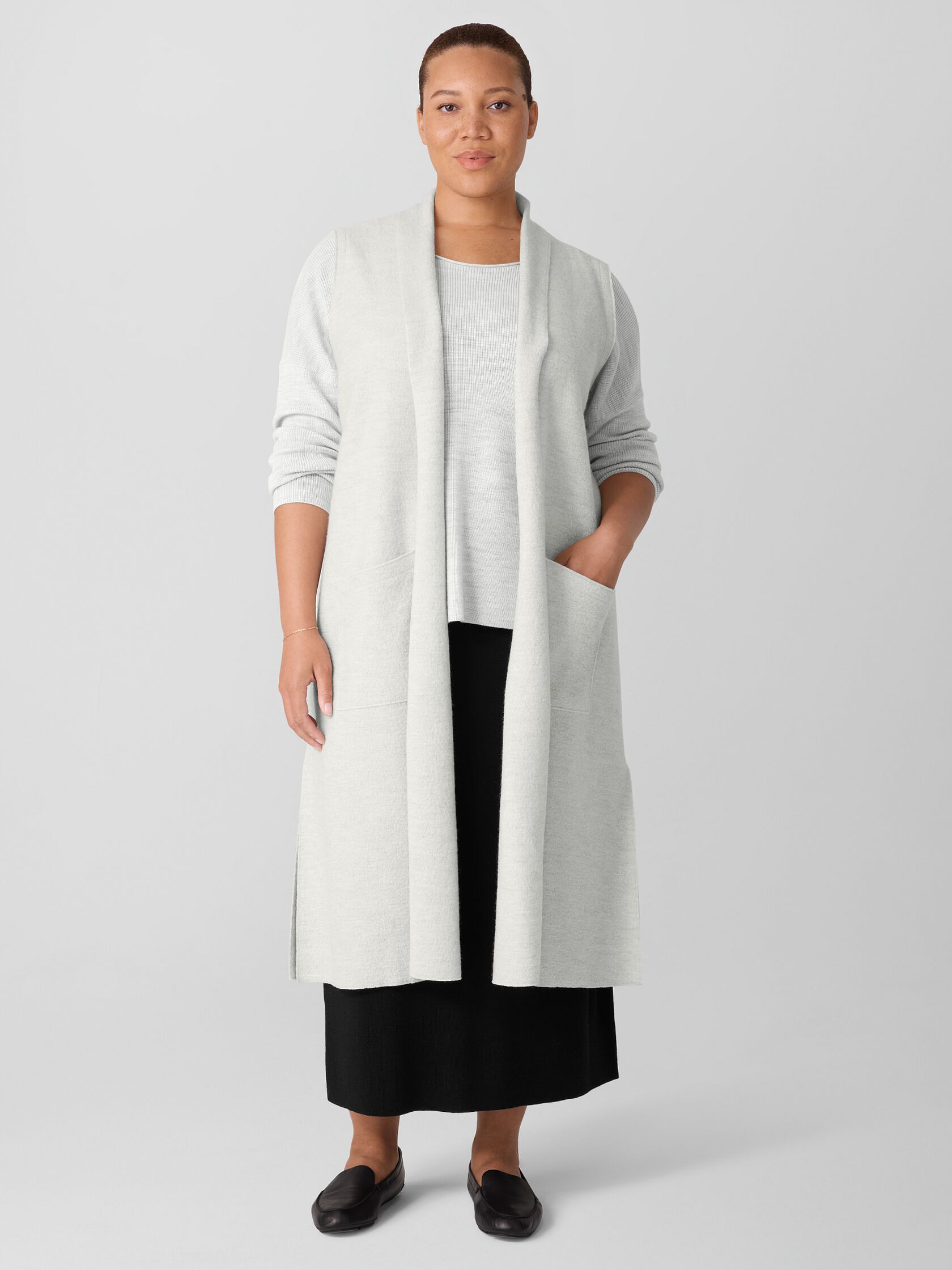 Lightweight Boiled Wool Shawl Collar Vest in Regenerative Wool