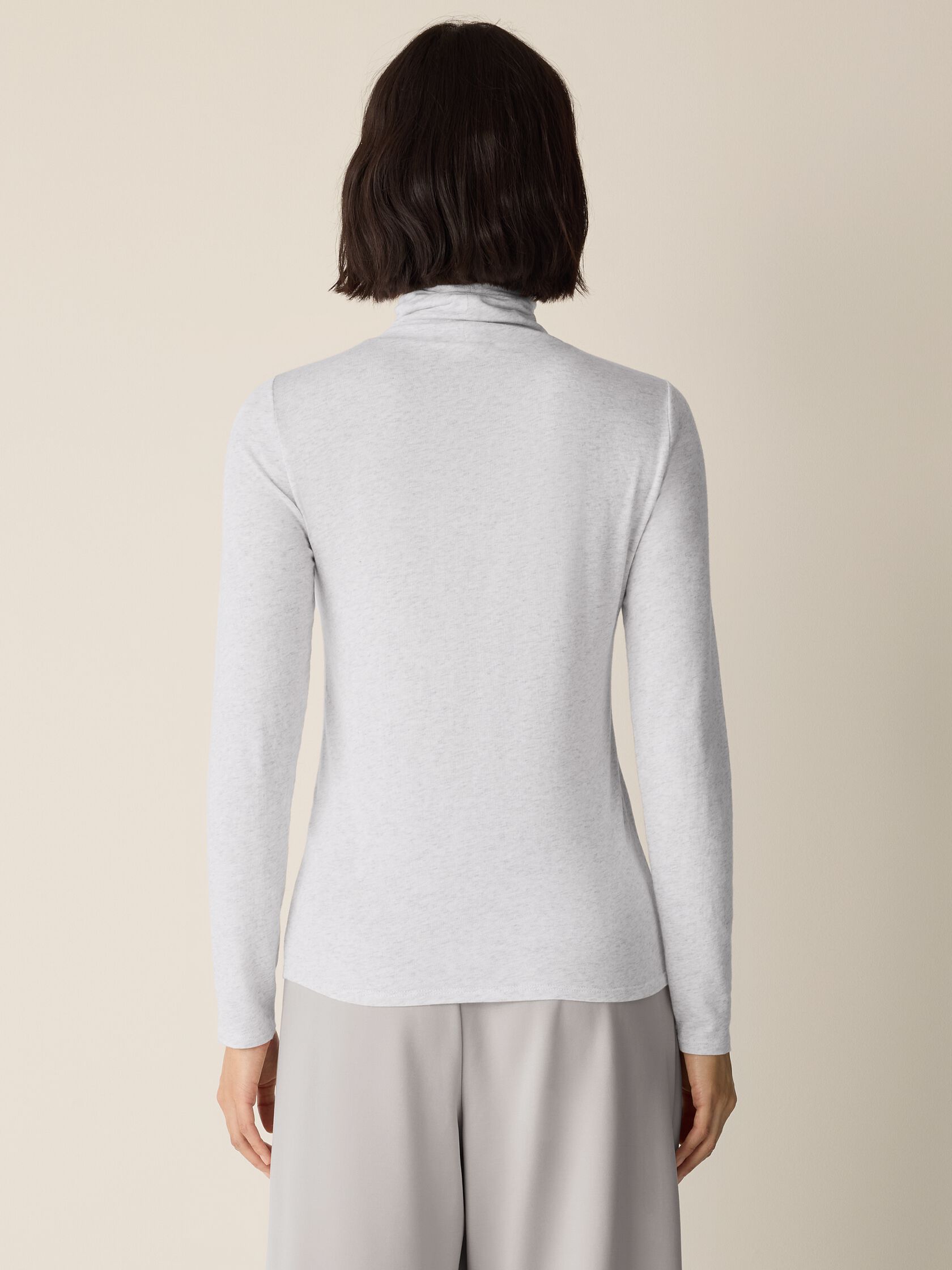 Mélange Sheer Cotton Blend Knit Turtleneck Top